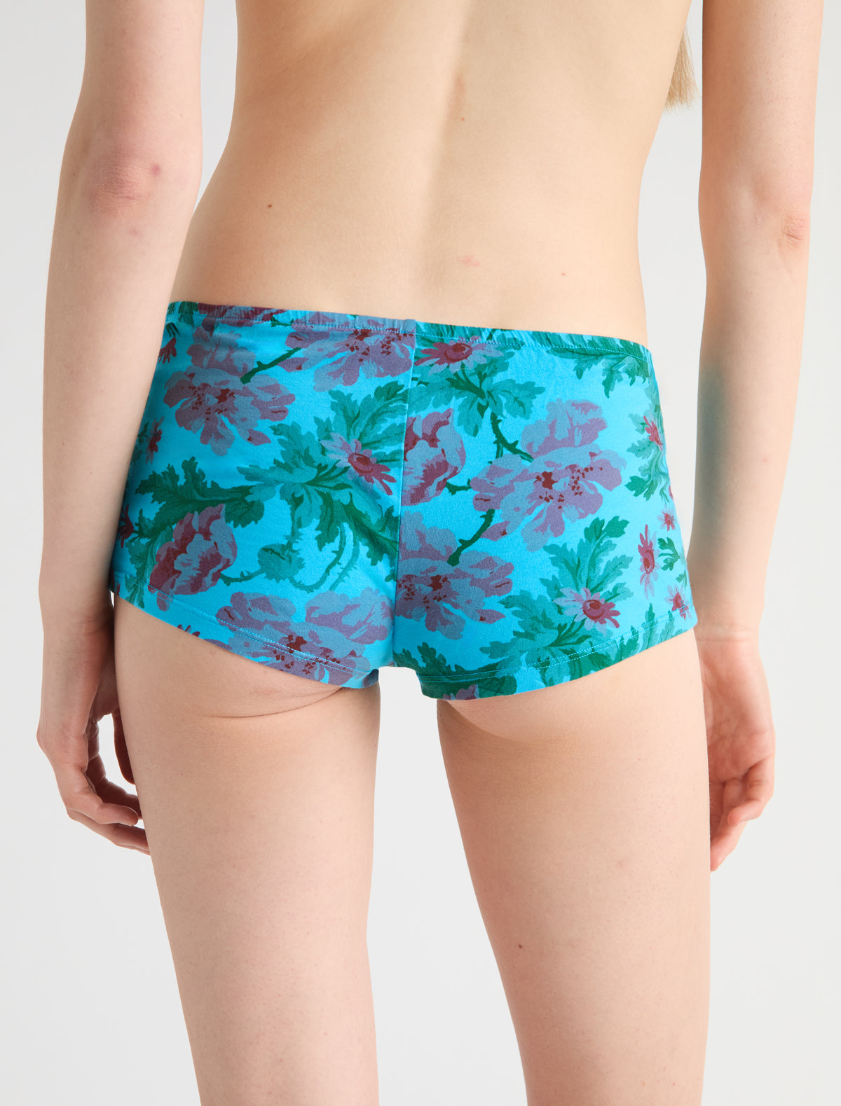 Dio floral stretchy cotton mini shorts blue