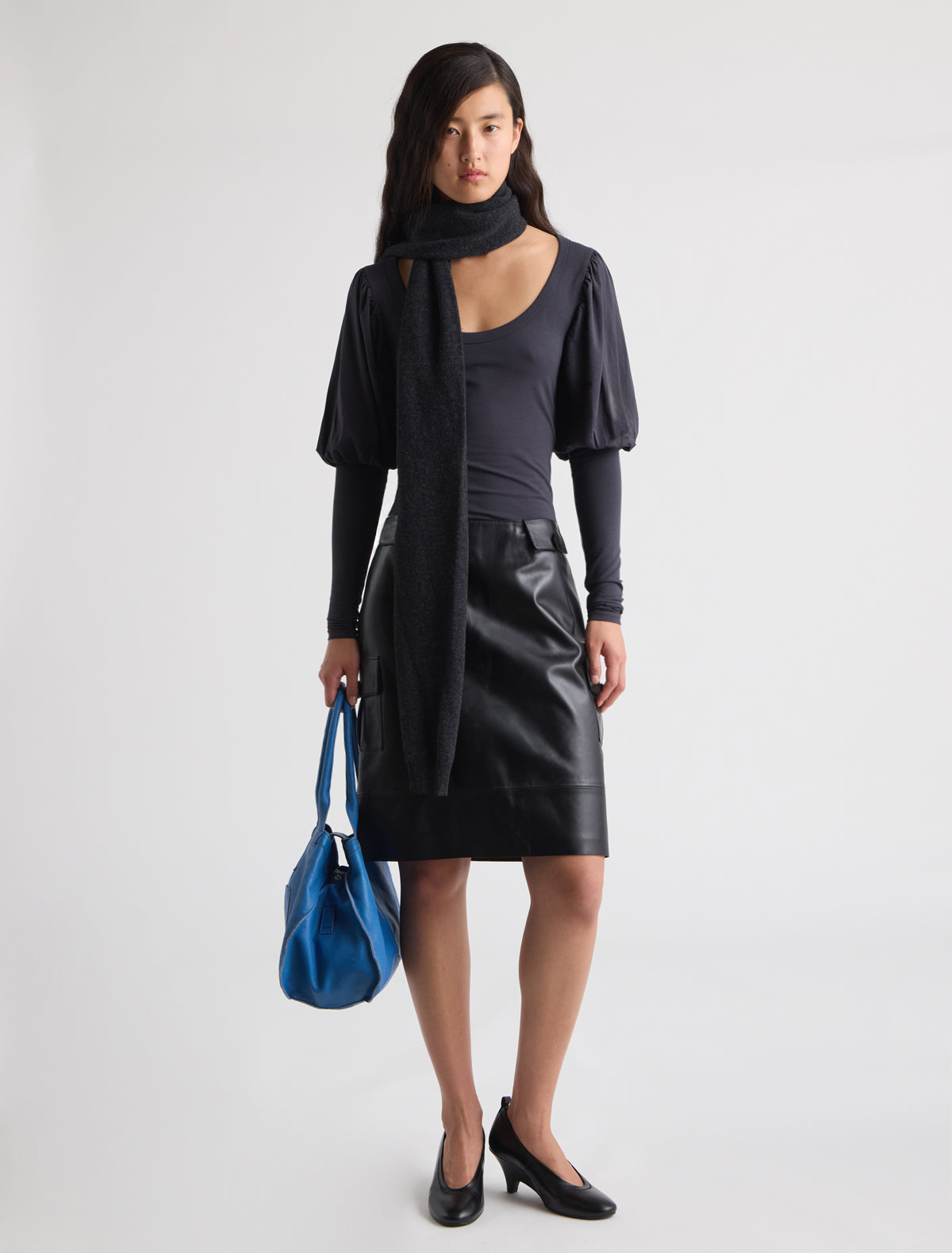 Dooda long sleeve top volume upper sleeves open neckline