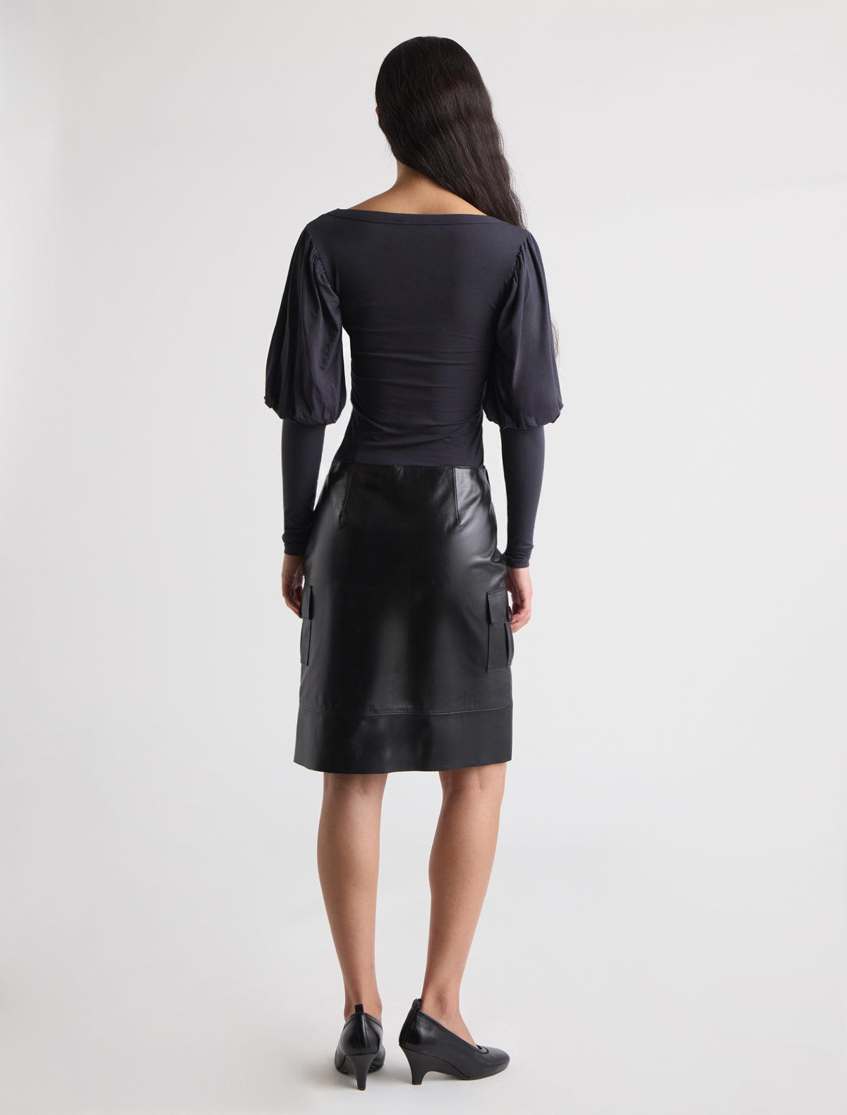 Dooda long sleeve top volume upper sleeves open neckline