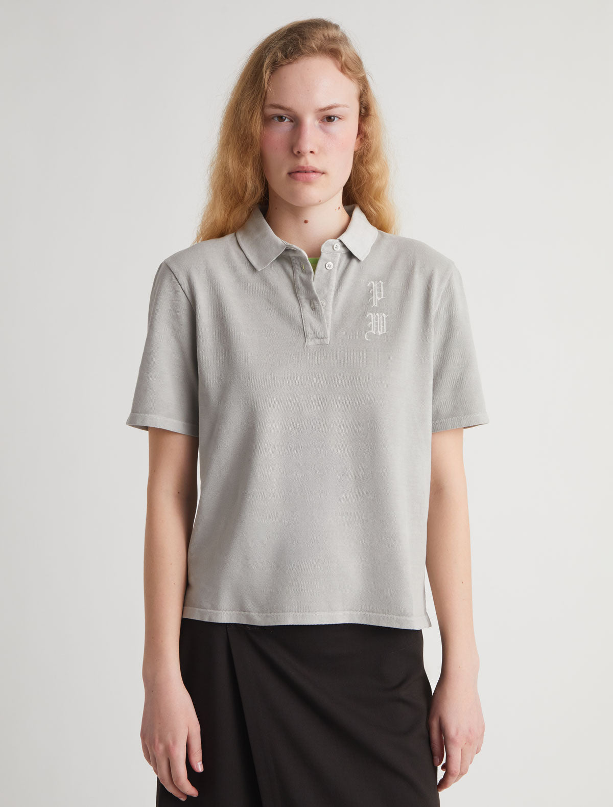 Pw polo short sleeve pique polo shirt brand embroidery grey