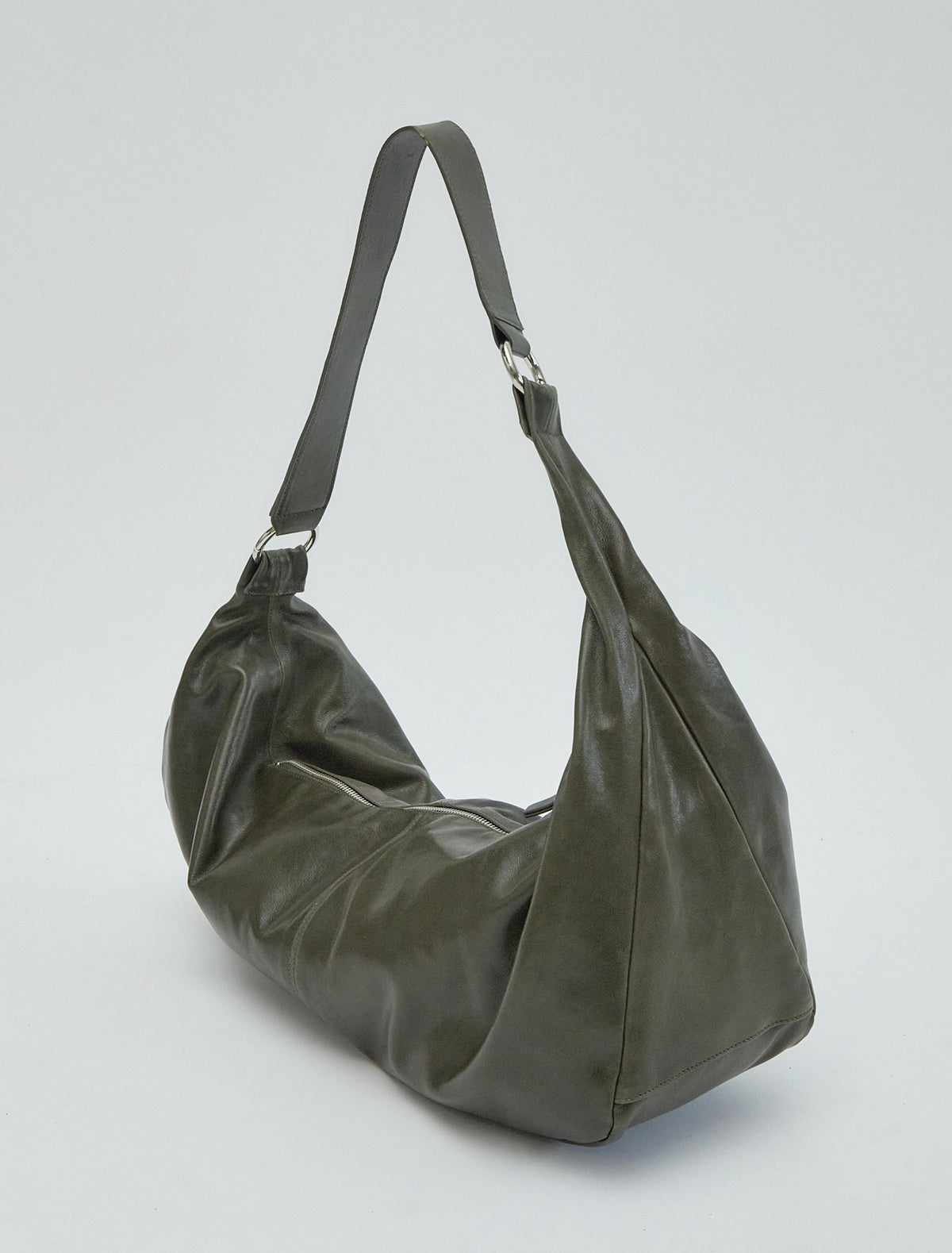 Dry elongated wrap around hobo style shoulder bag khaki