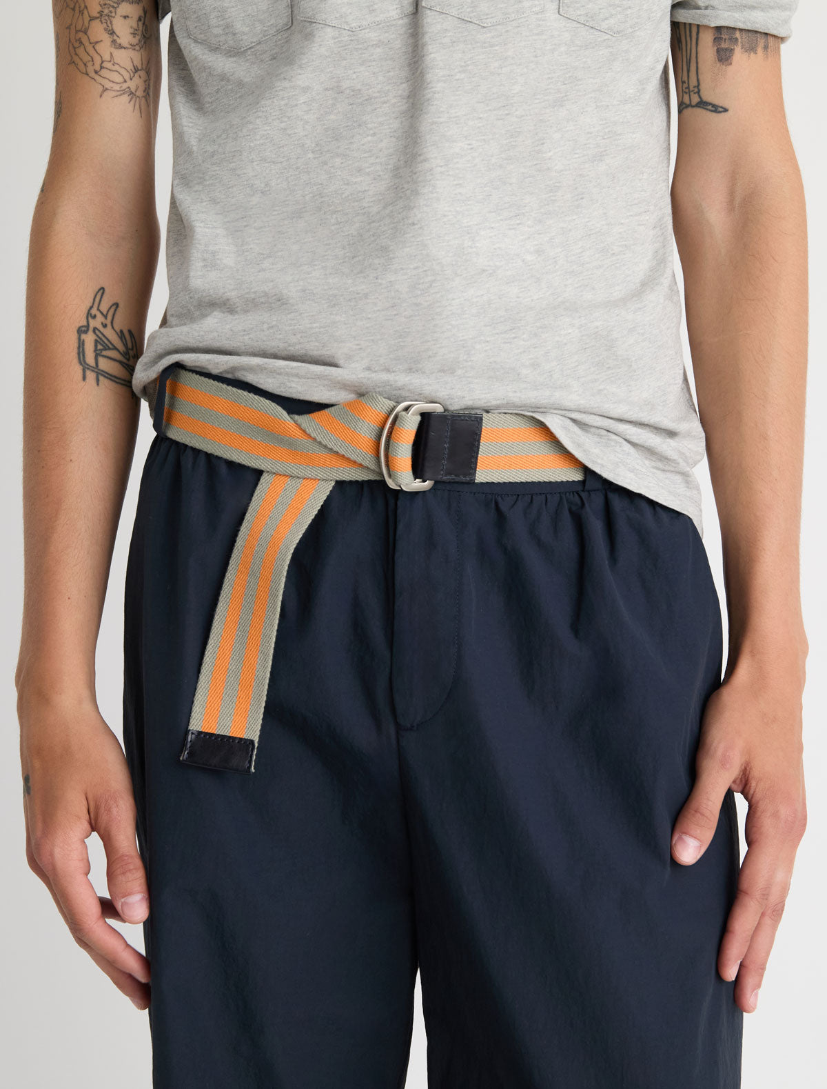 Eira adjustable belt custom rings leather tips orange