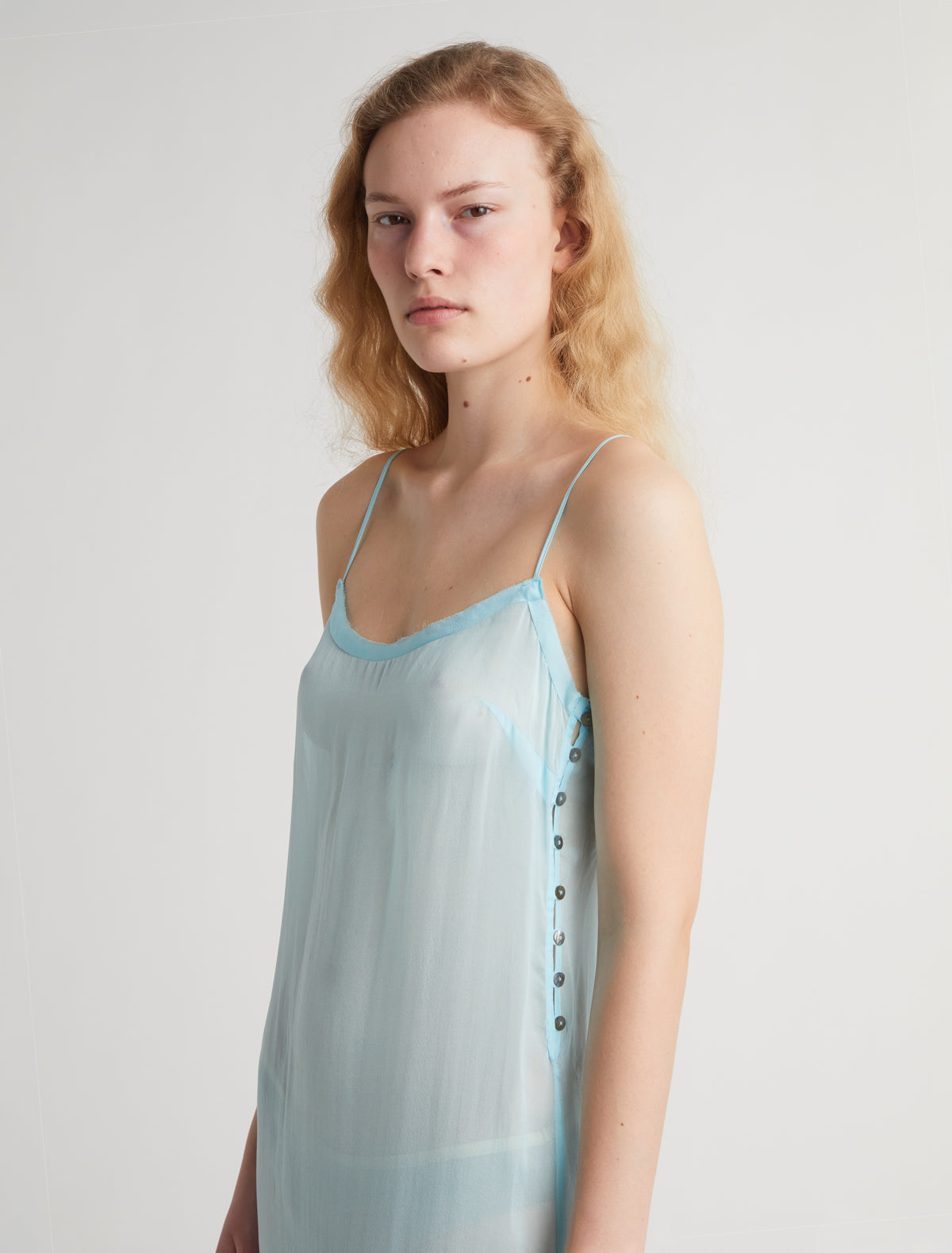 Enos midi silk slip dress ruffle detail lightblue