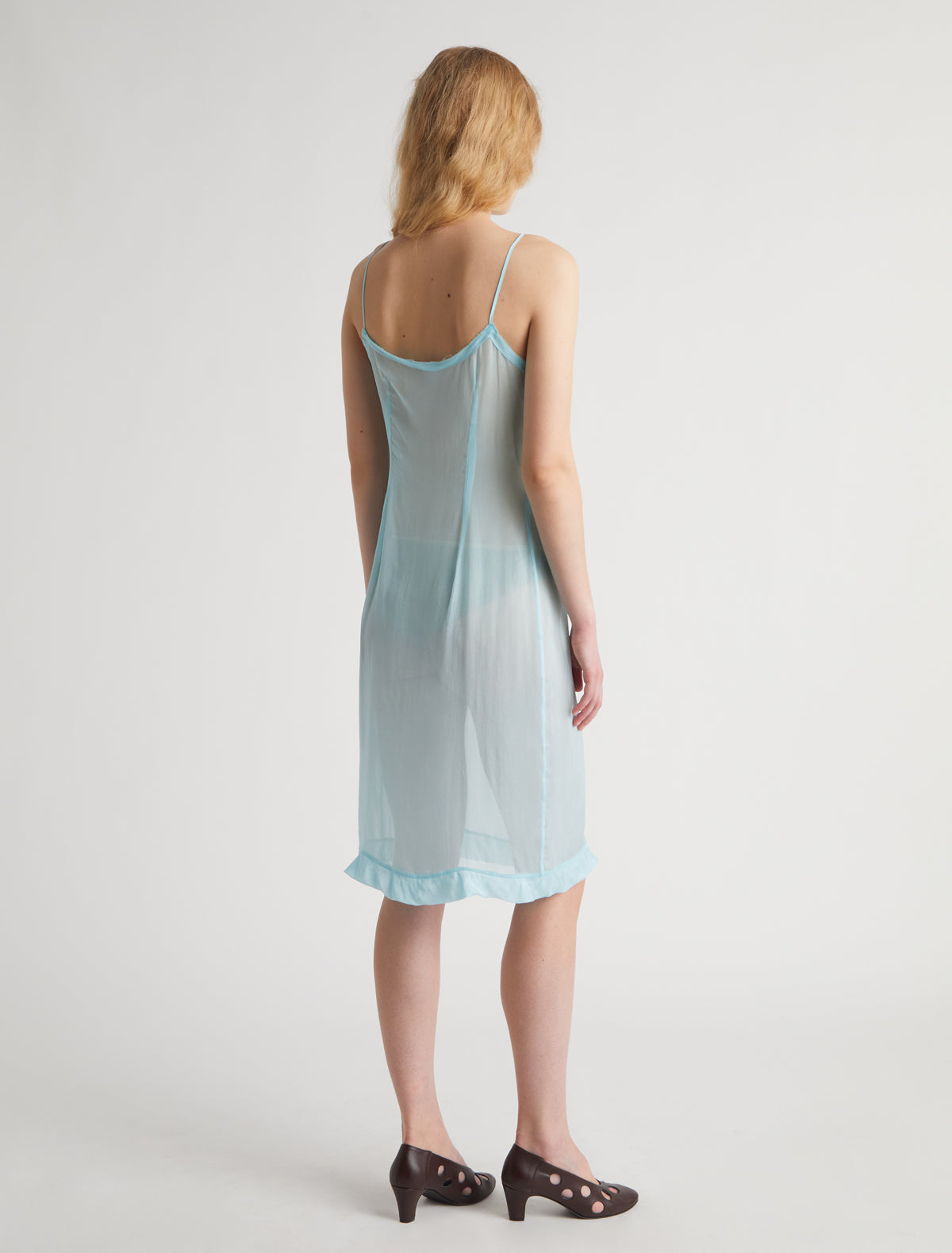 Enos midi silk slip dress ruffle detail lightblue