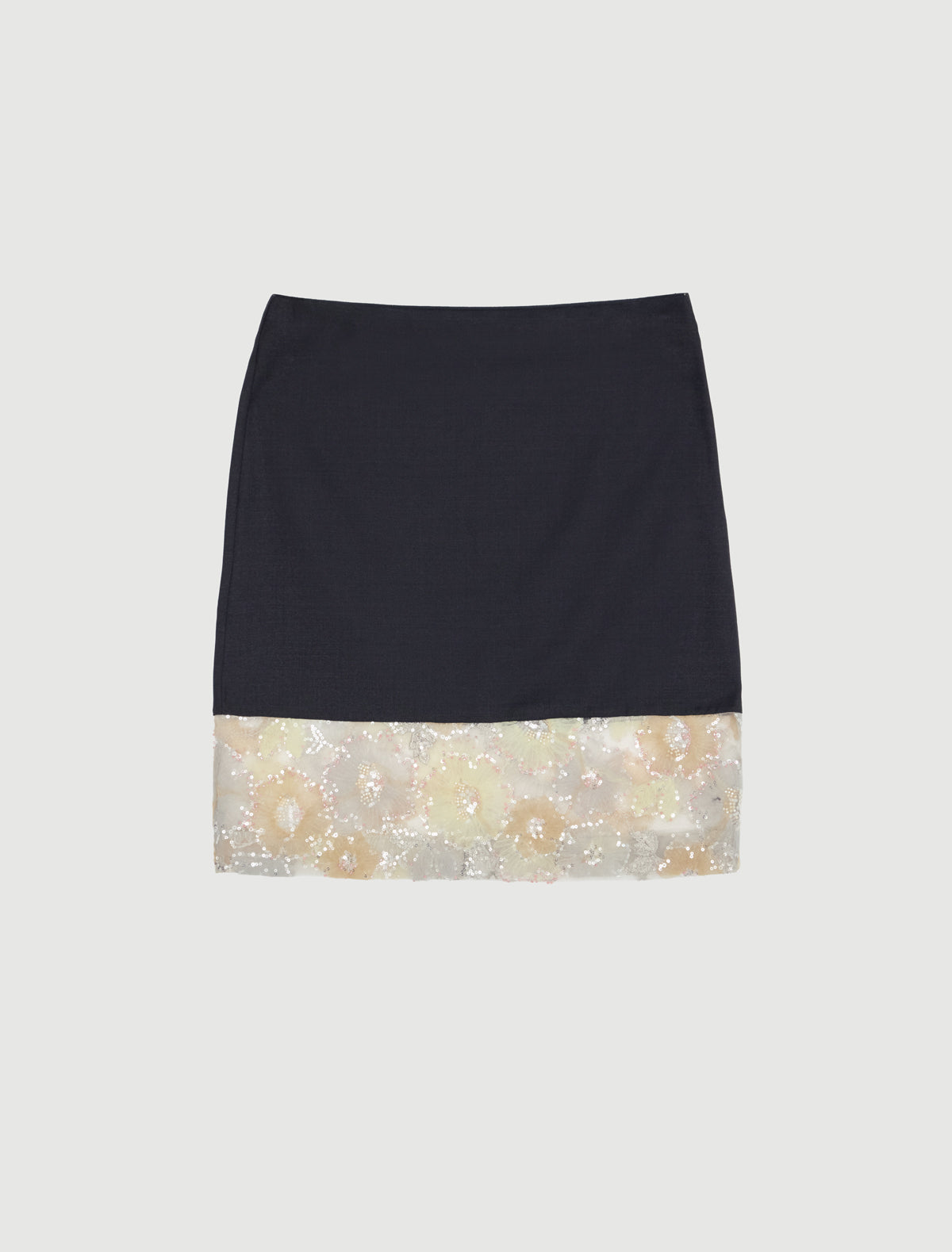 Sooka straight tailored skirt embellished panel hem grey