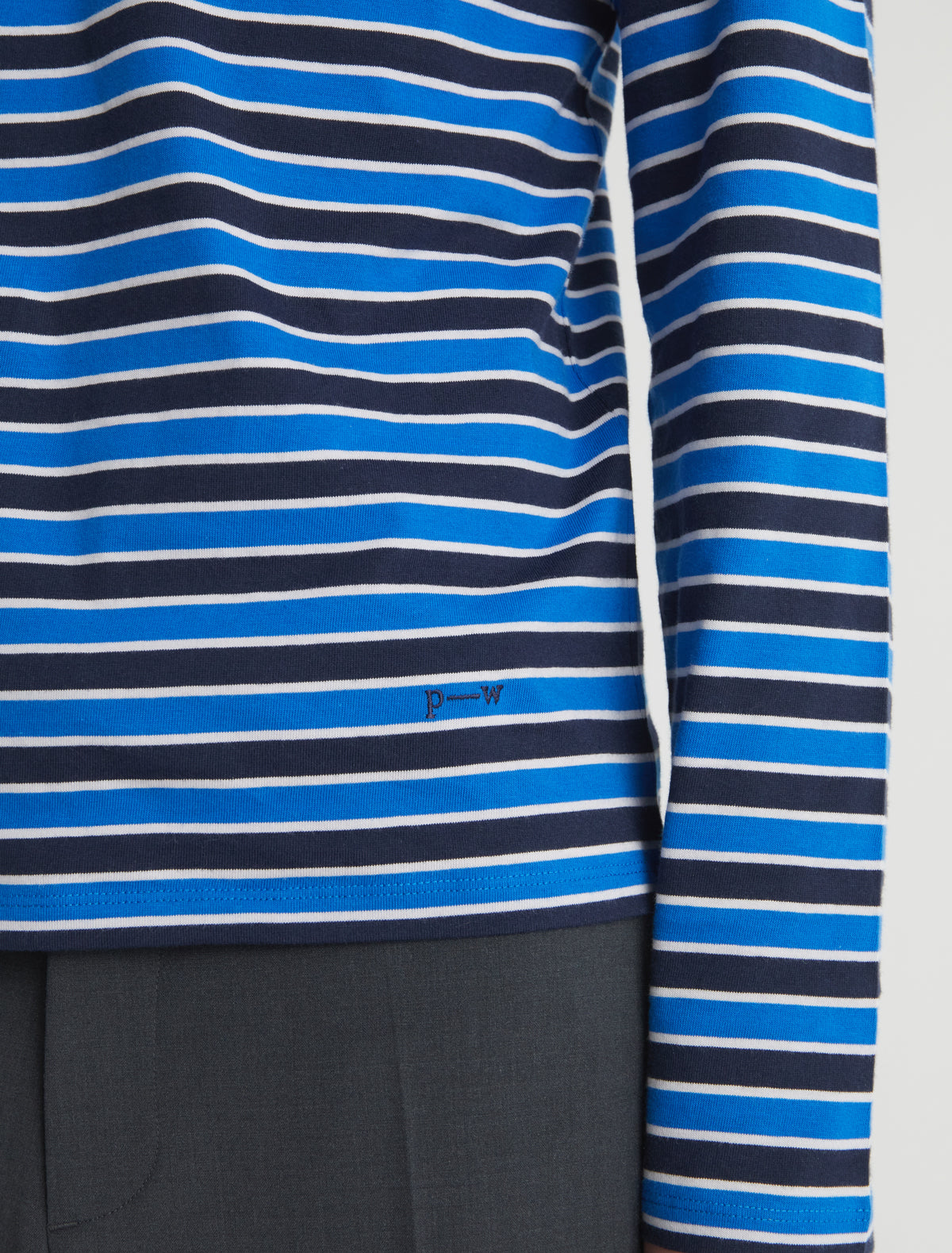 Floubet long sleeve striped cotton top embroidery hem