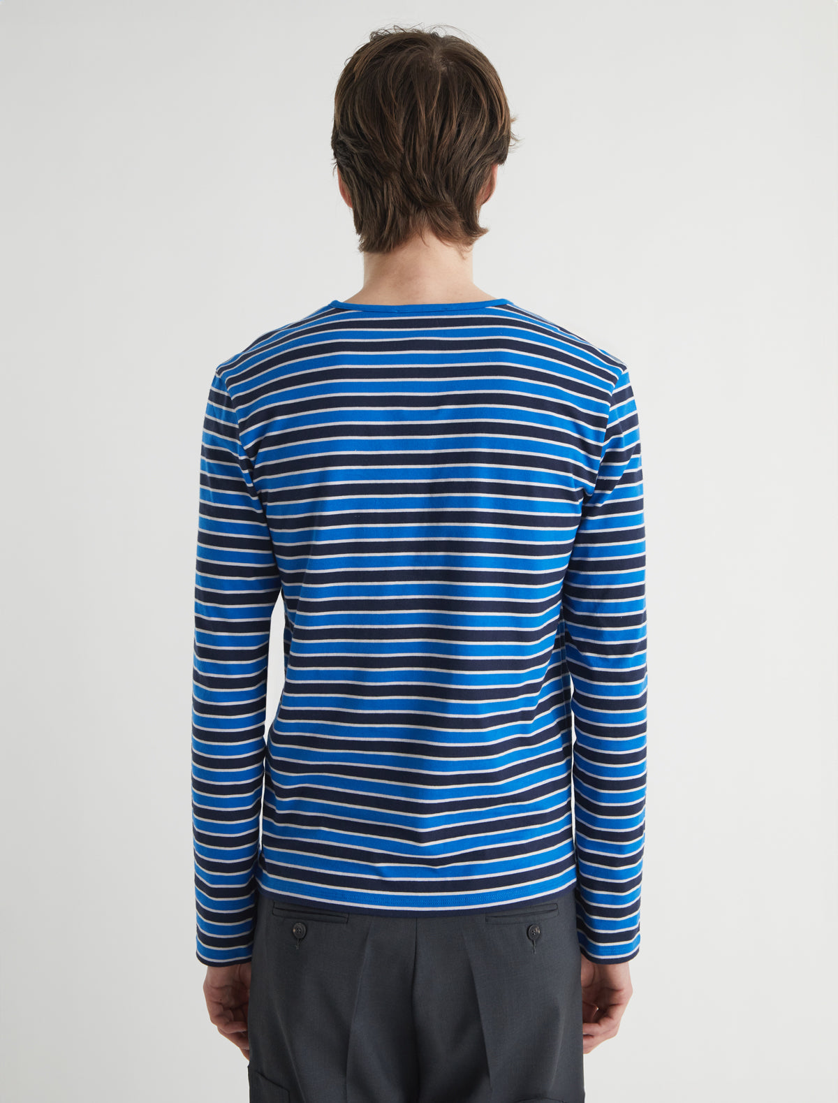 Floubet long sleeve striped cotton top embroidery hem