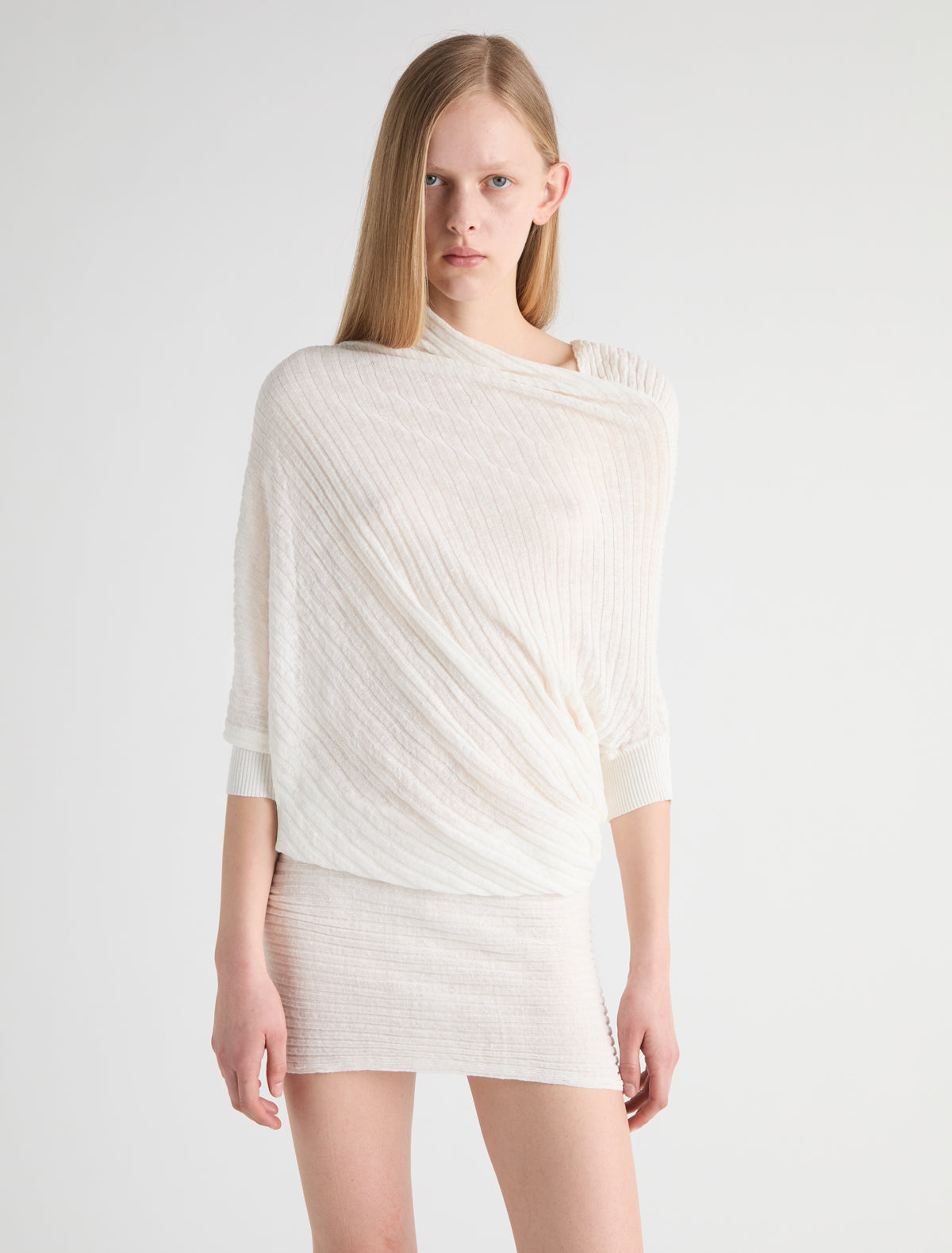 Fuji loose draped dress twisted pattern offwhite