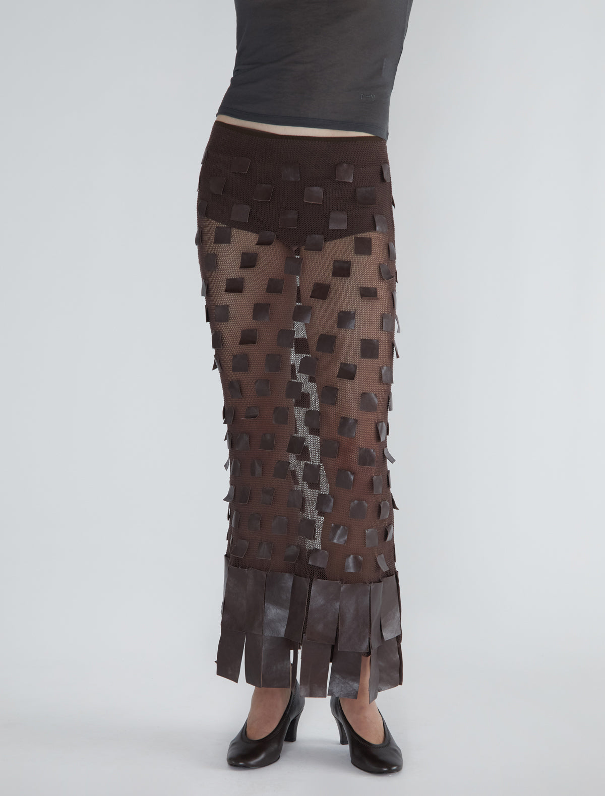 Juana 0002 long skirt fringe like leather patches
