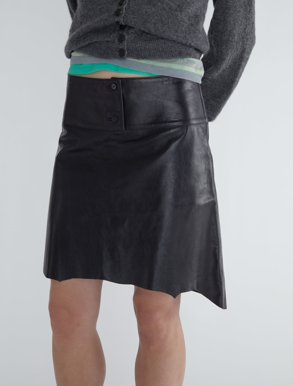 Rietti low rise leather skirt greylilac