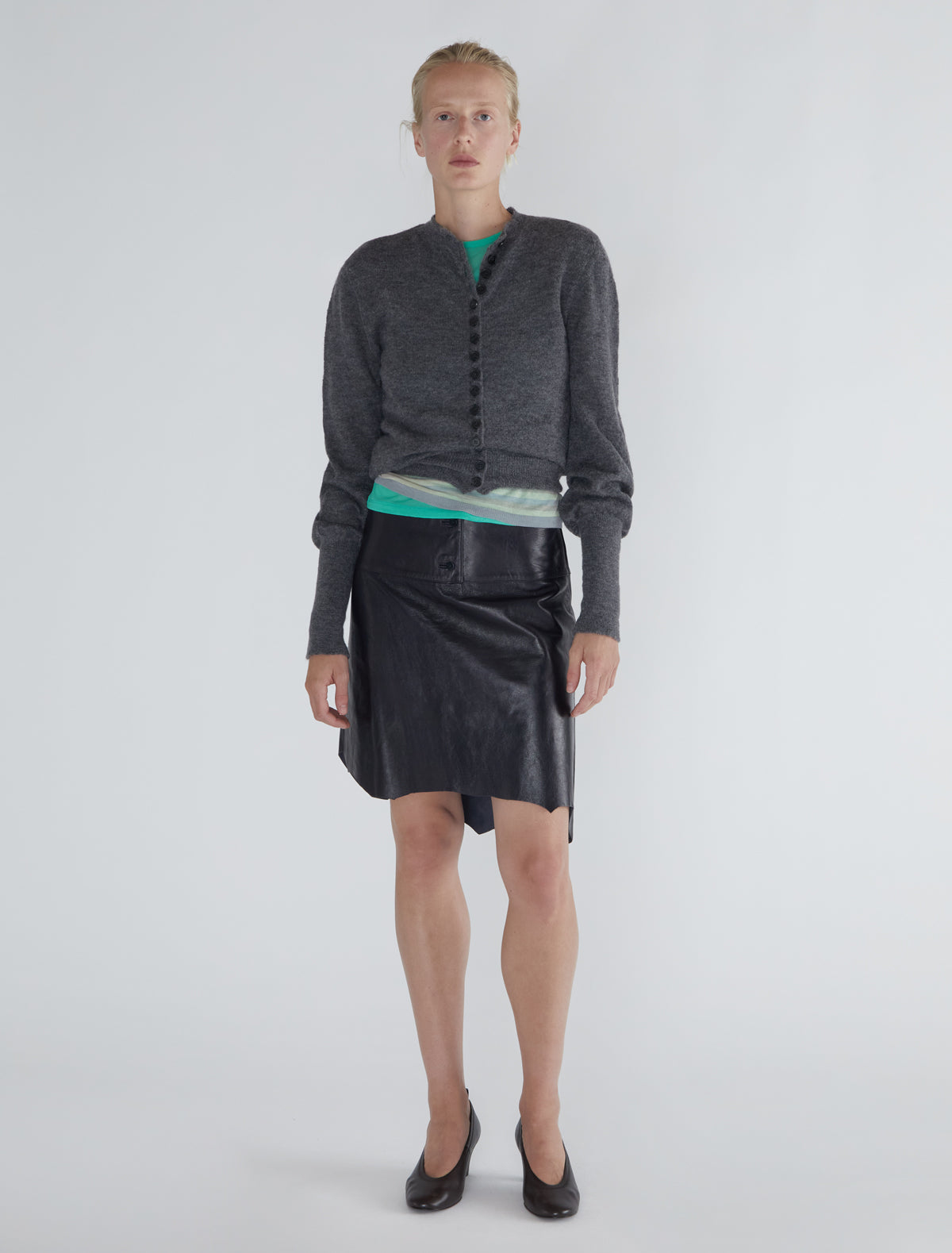 Rietti low rise leather skirt greylilac