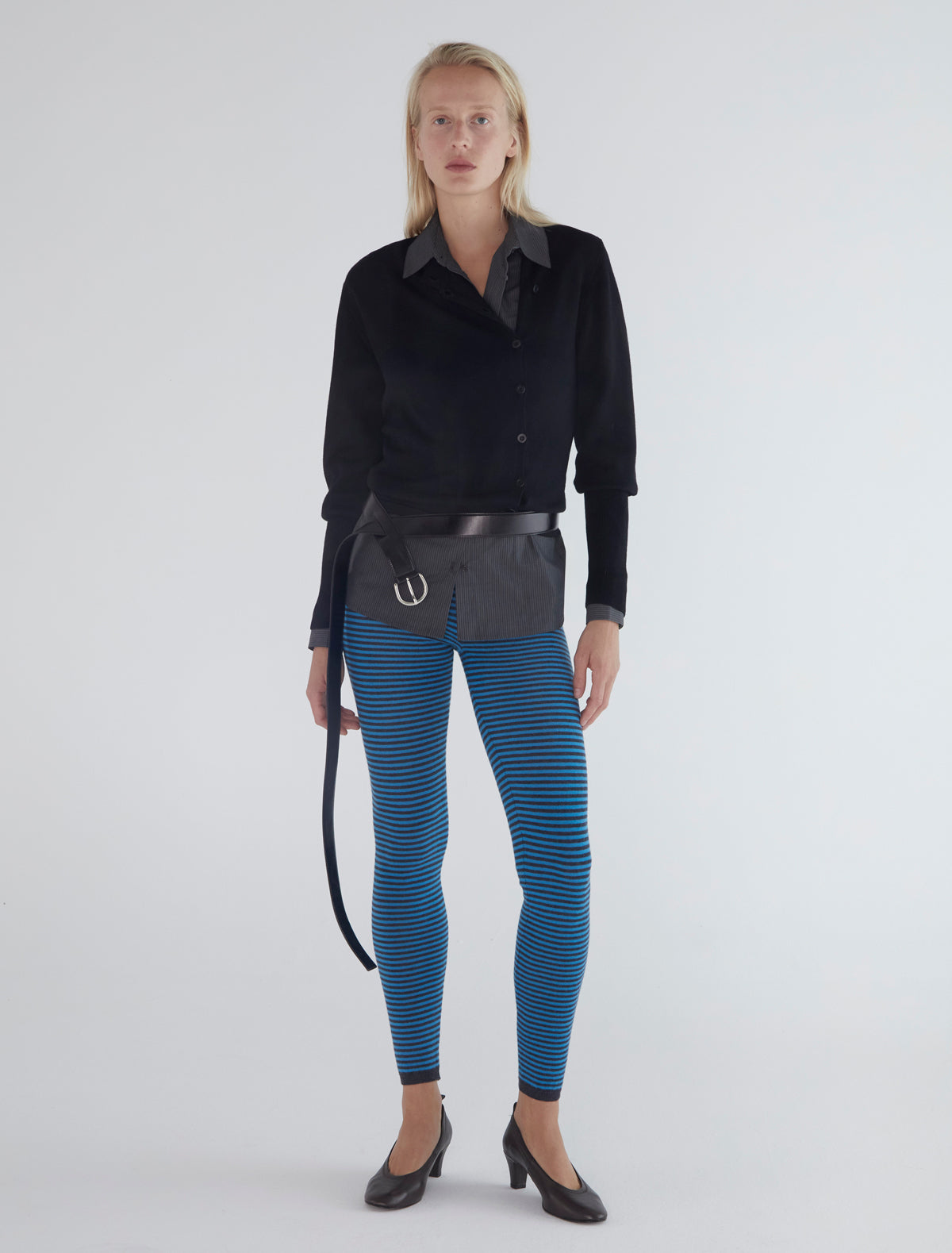 Porta tricot striped wool leggings blue