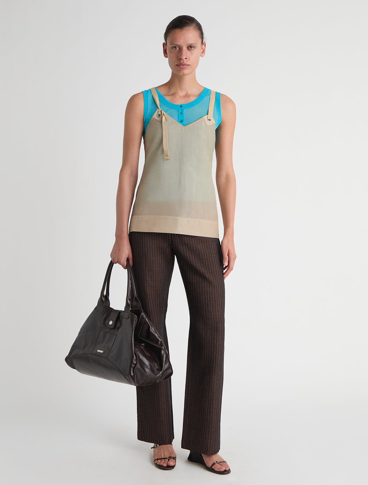 Goded top silk nylon top leather tab details metal eyelets
