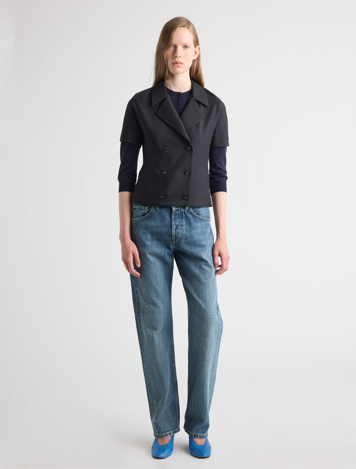 Goon fitted short sleeve top blazer style wrap front