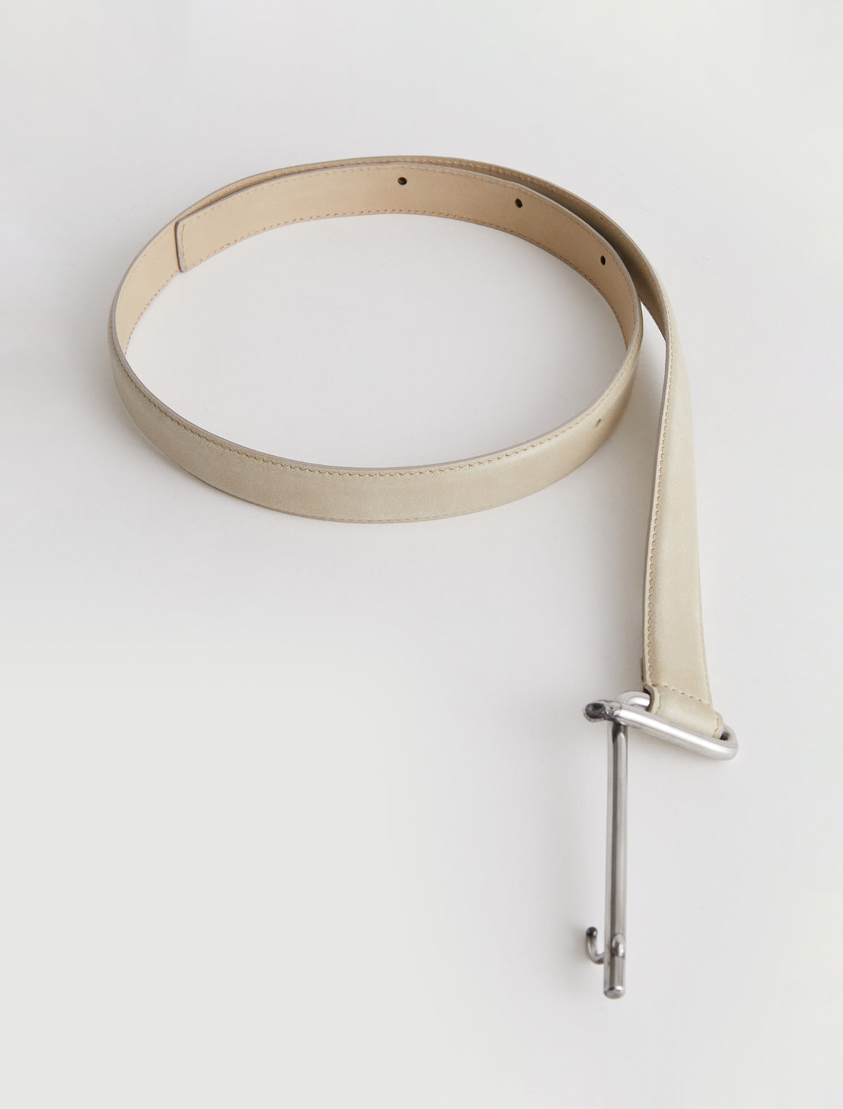 Four adjustable leather belt offset holes metal hook hardware grace prince