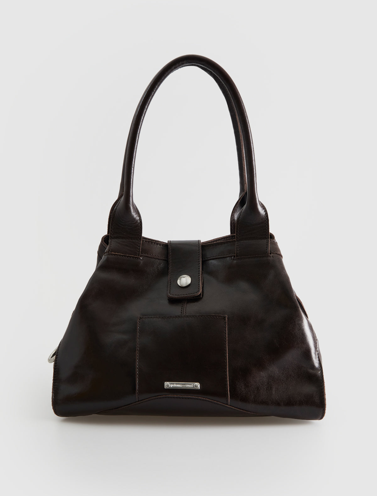 Guida small square tote handbag small pocket darkbrown