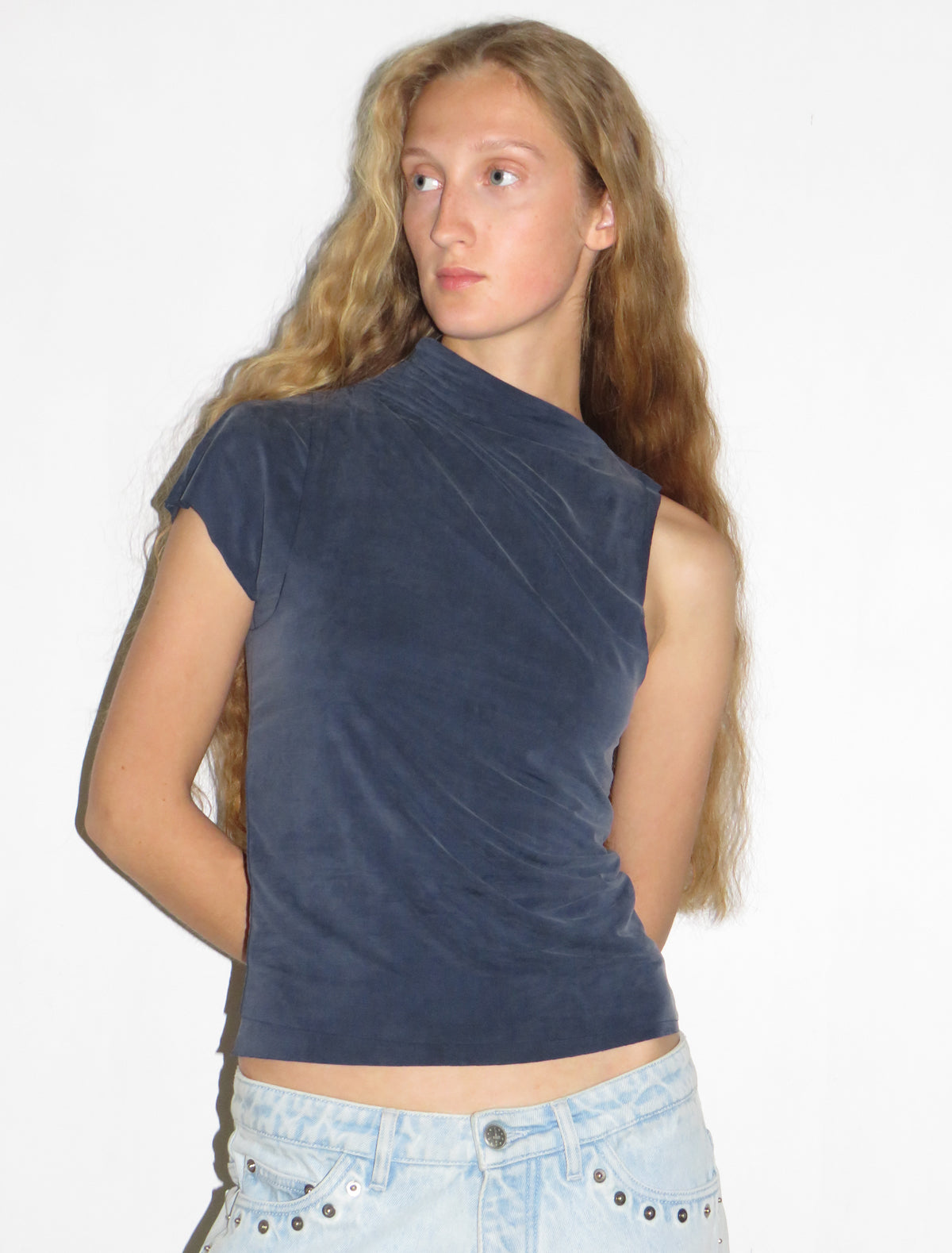 Elvira asymmetric cupro top navy