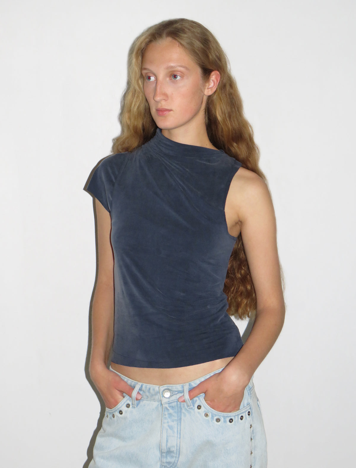 Elvira asymmetric cupro top navy