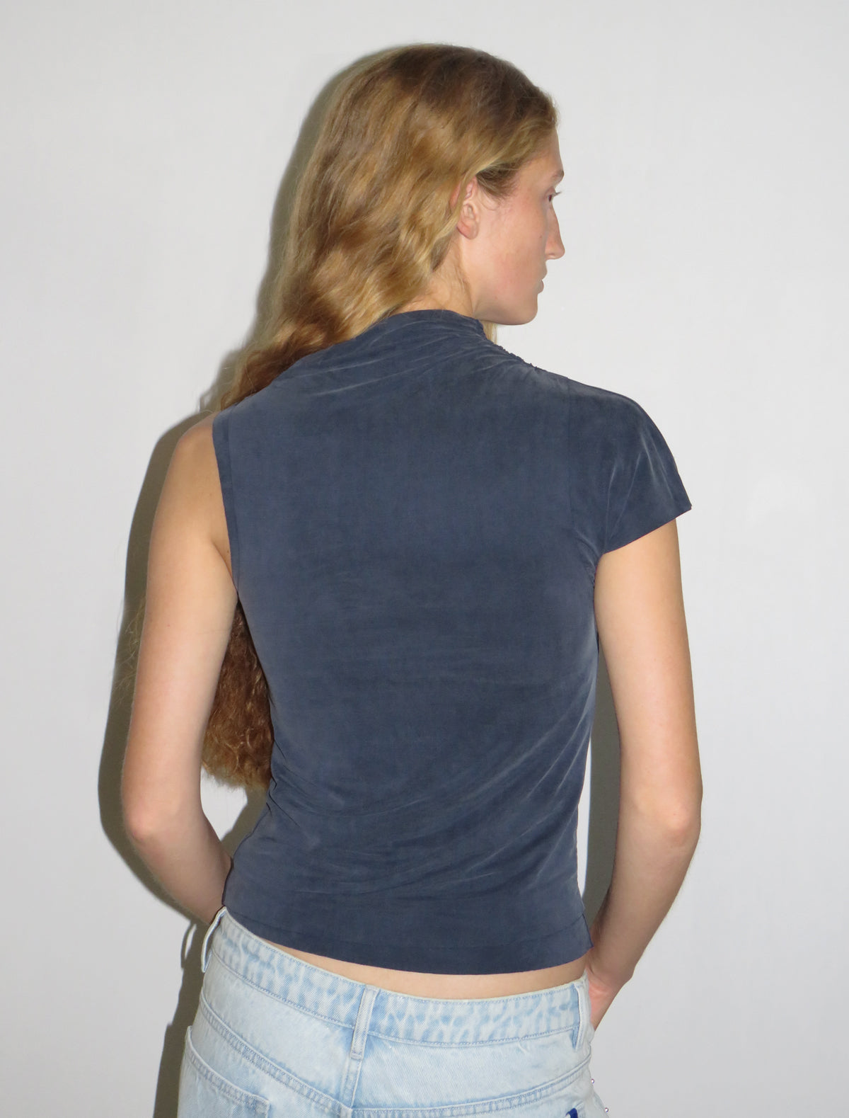 Elvira asymmetric cupro top navy