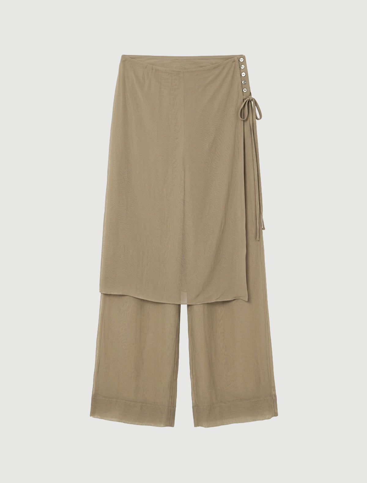Silk low archive silk straight leg pants overlaping fixed skirt khaki