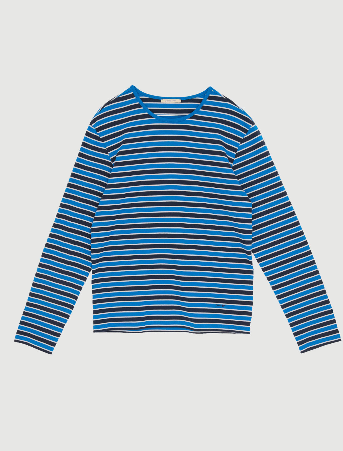 Floubet long sleeve striped cotton top embroidery hem