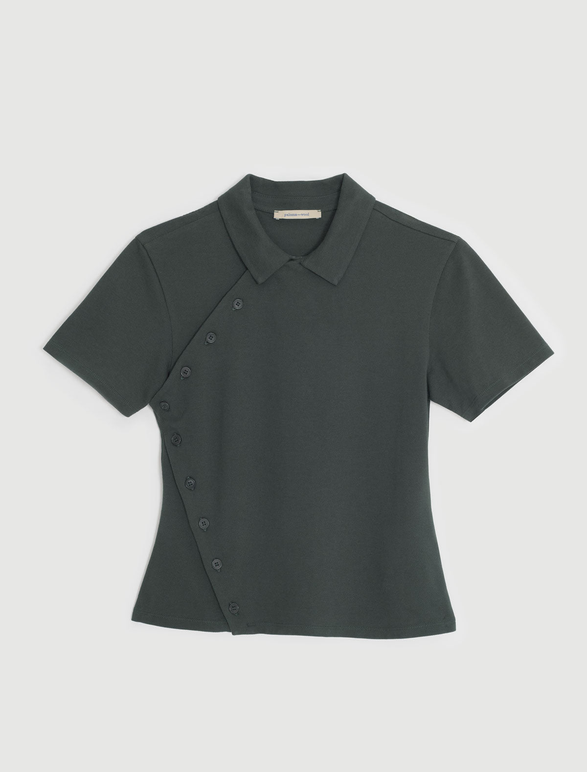 Nico short sleeved asymmetric buttoned top khaki