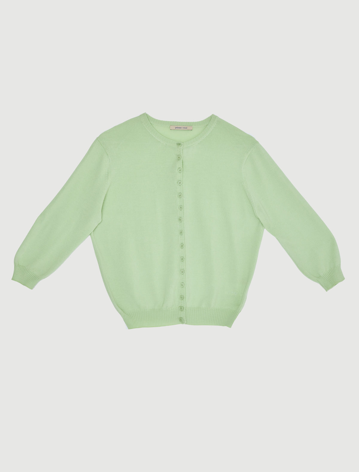 Ibal round neck knitted cardigan sleeves below elbow p w embroidery green