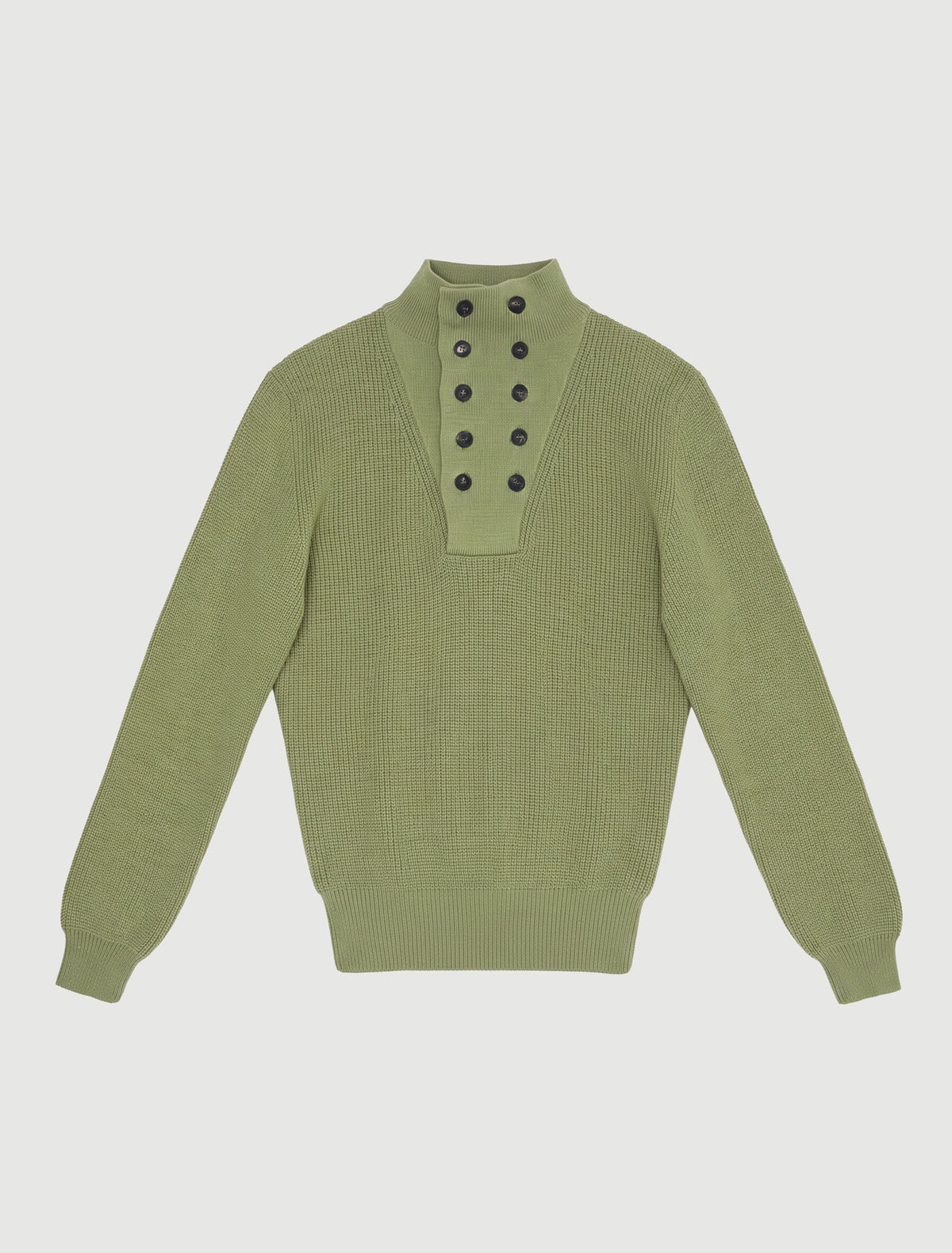 Milon b knitted high neck mens sweater button fastening green