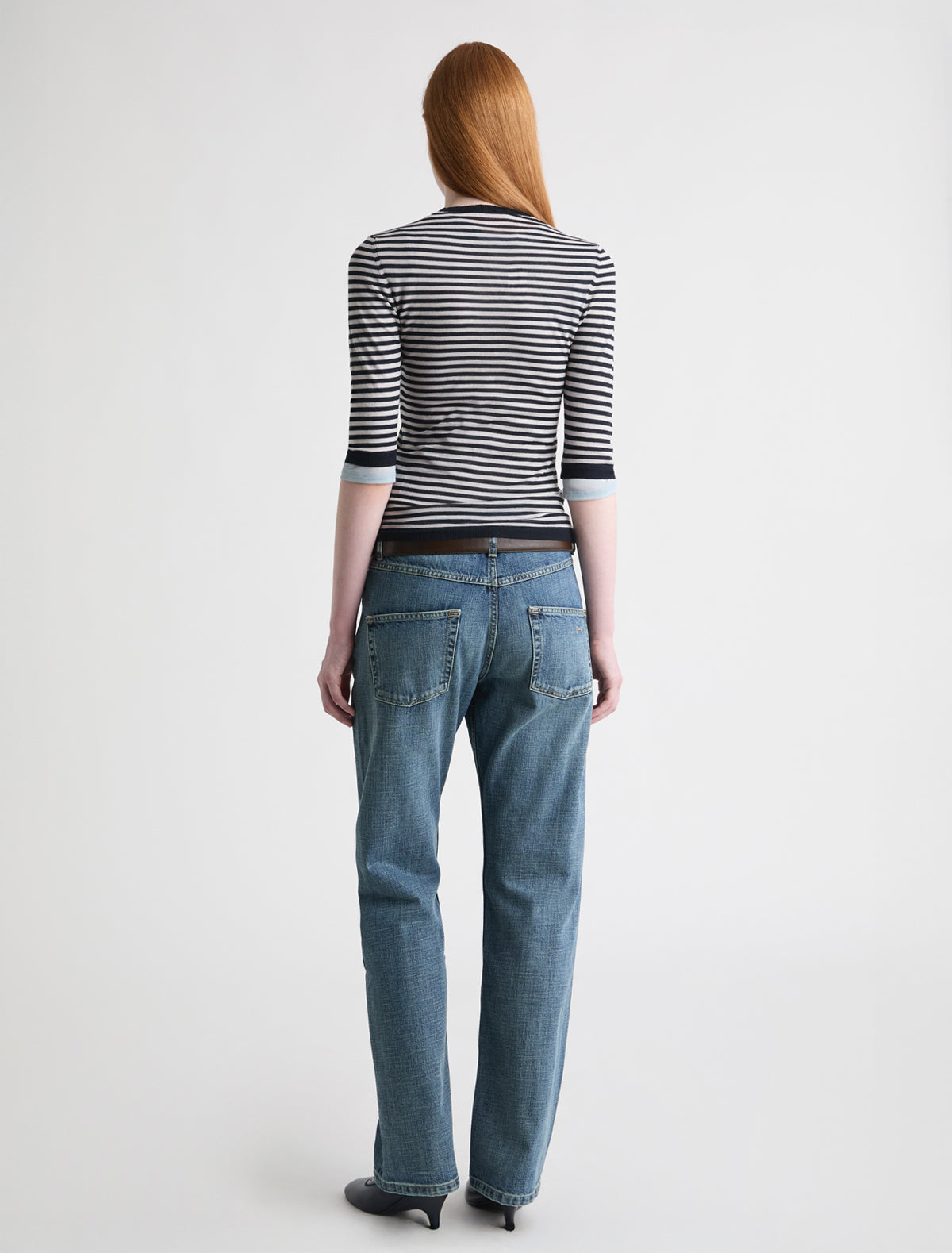 Balsam fitted striped cardigan button closure elbow length sleeves black