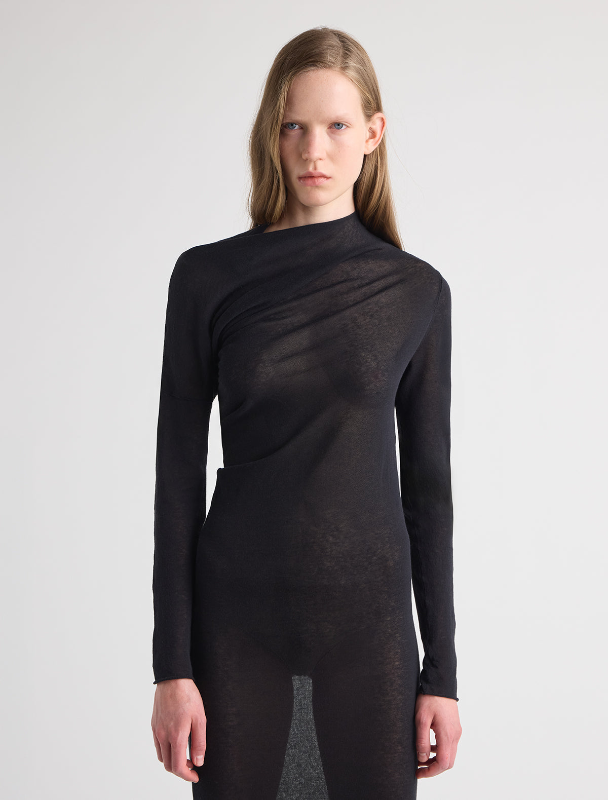 Jojo dress asymmetric long sleeve dress draped effect black