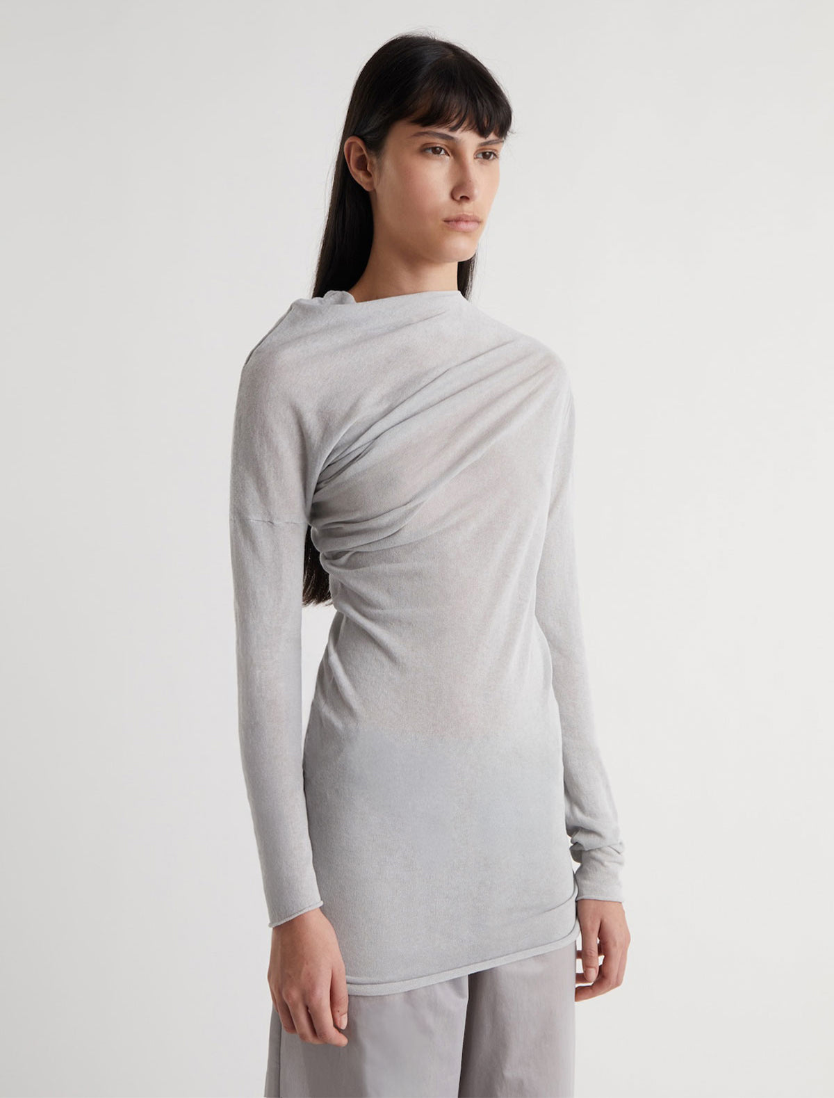 Jojo asymmetric long sleeve top draped effect lightblue