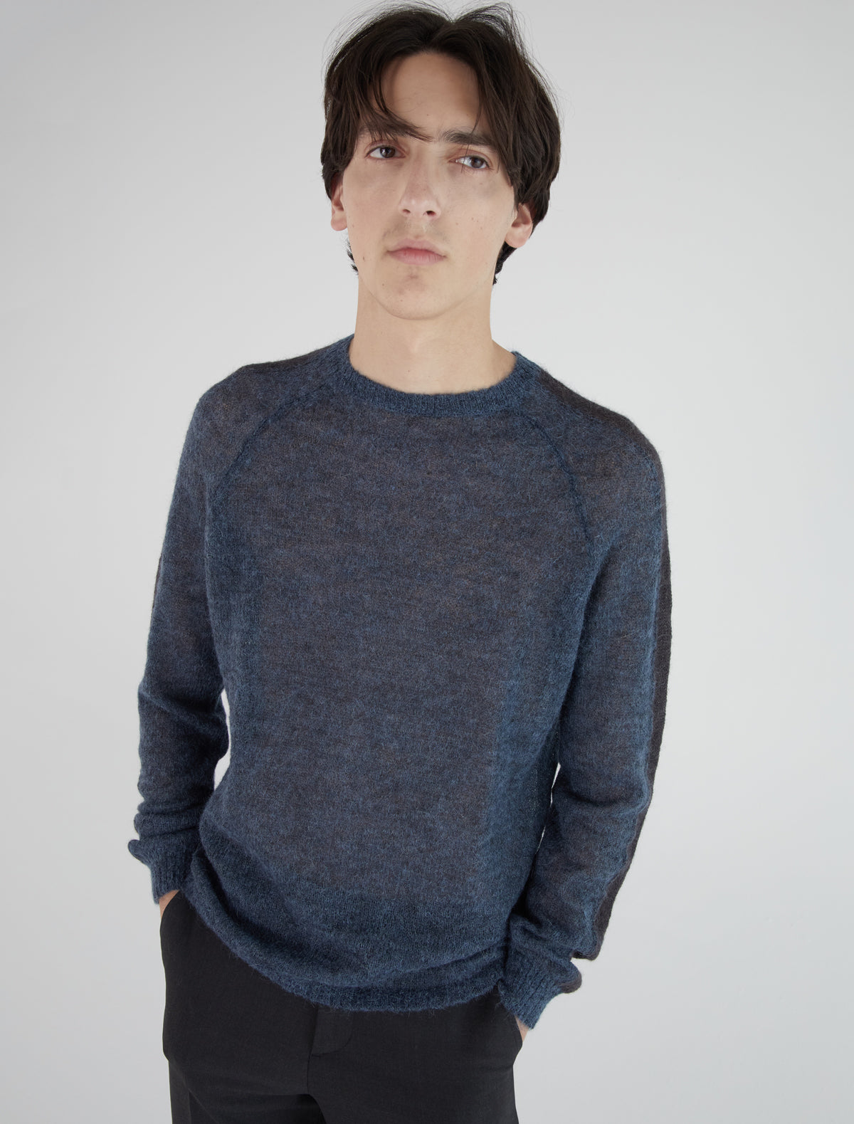Dan men ranglan sleeve sweater contrasting color stripe sleeve