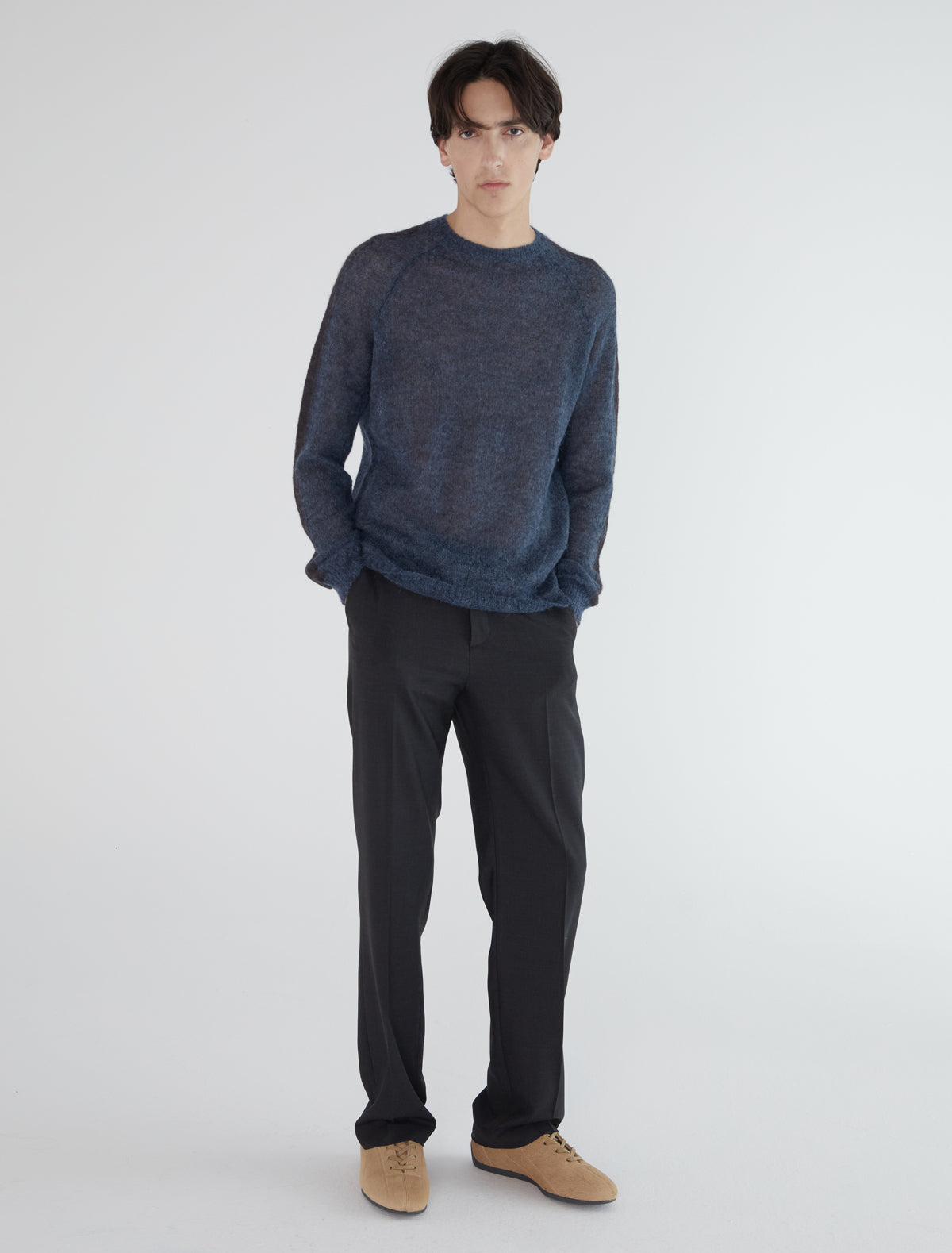 Dan men ranglan sleeve sweater contrasting color stripe sleeve