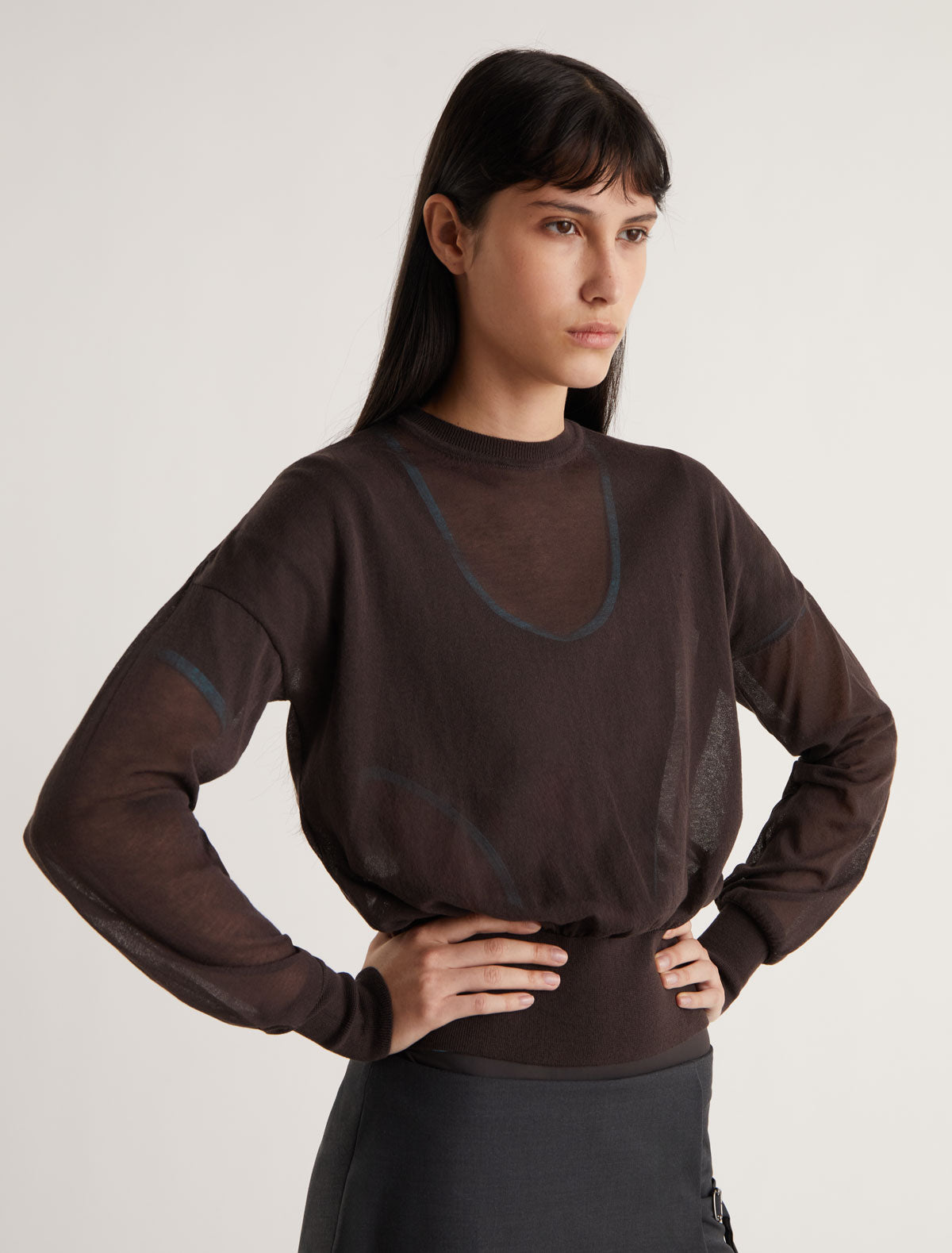 Leds sheer cotton sweater brown