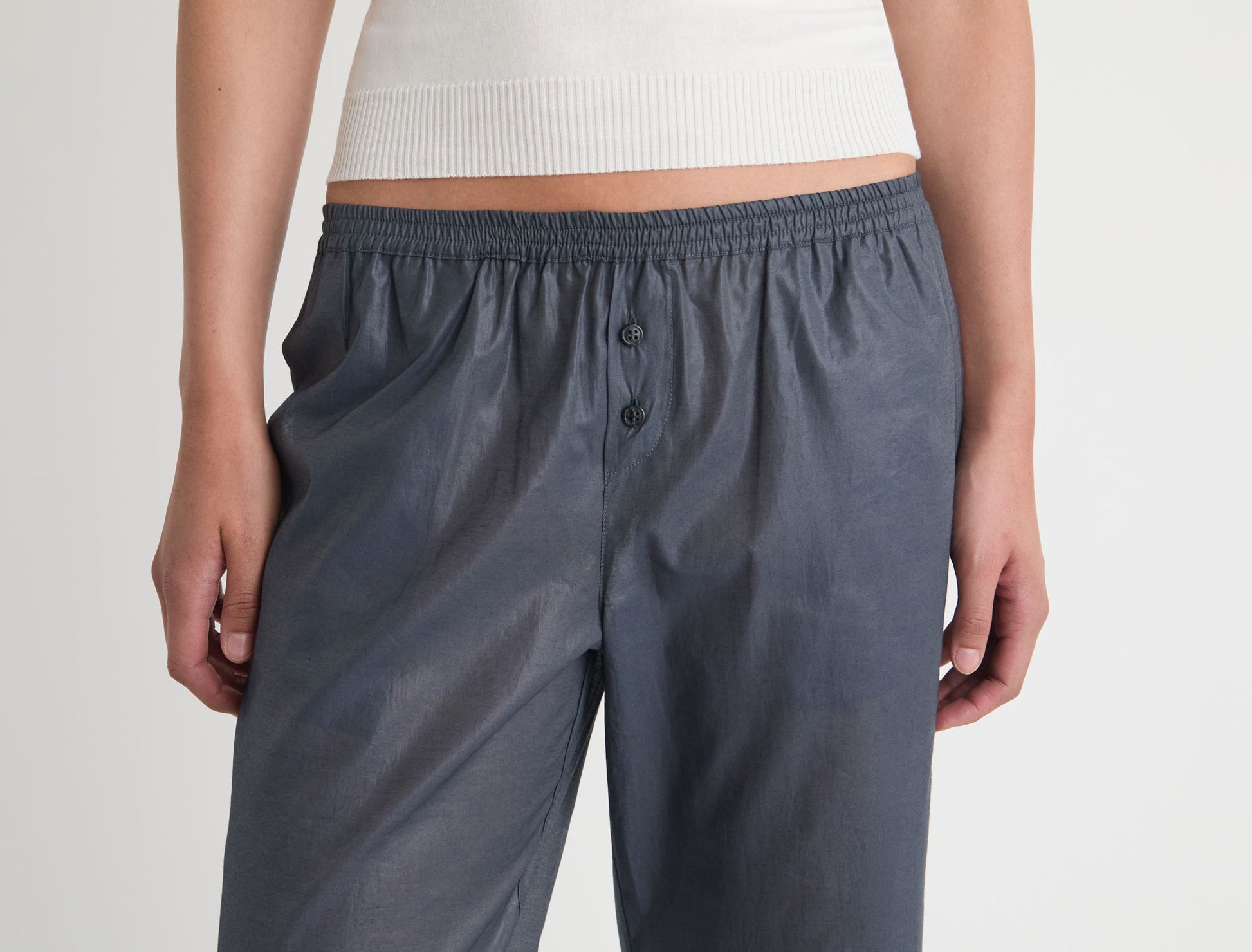 Limone wide leg pants elastic waistband small embroidered