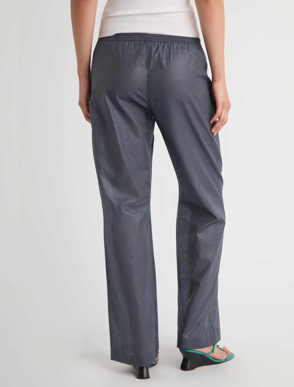 Limone wide leg pants elastic waistband small embroidered