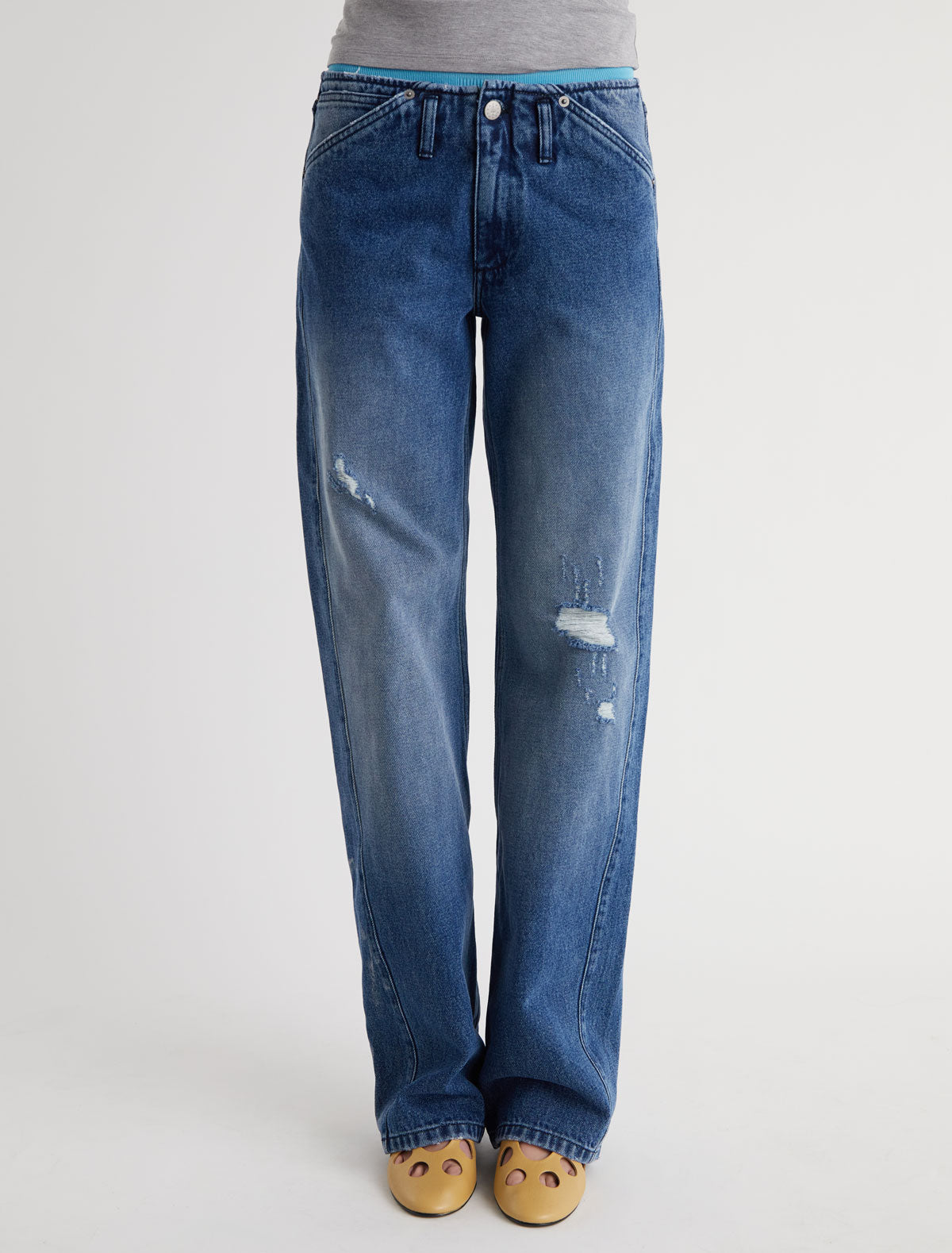 Lonati denim trousers without waistband large pockets