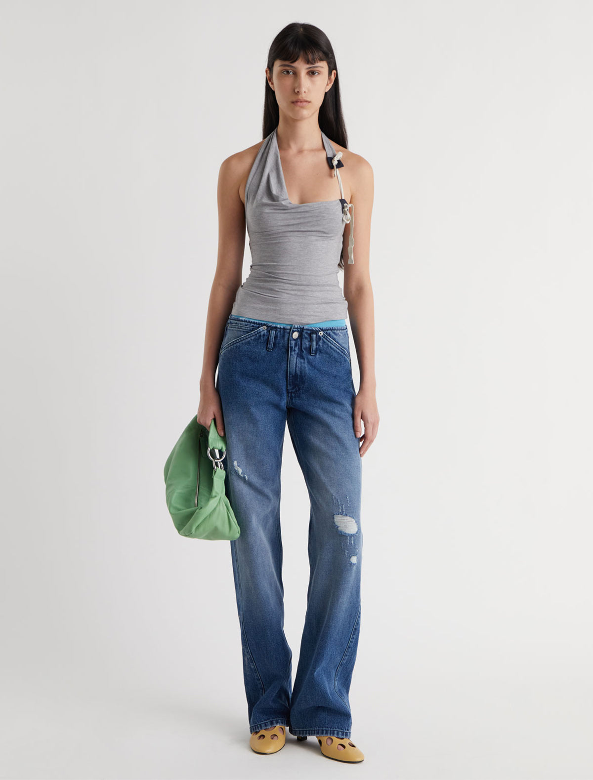 Lonati denim trousers without waistband large pockets
