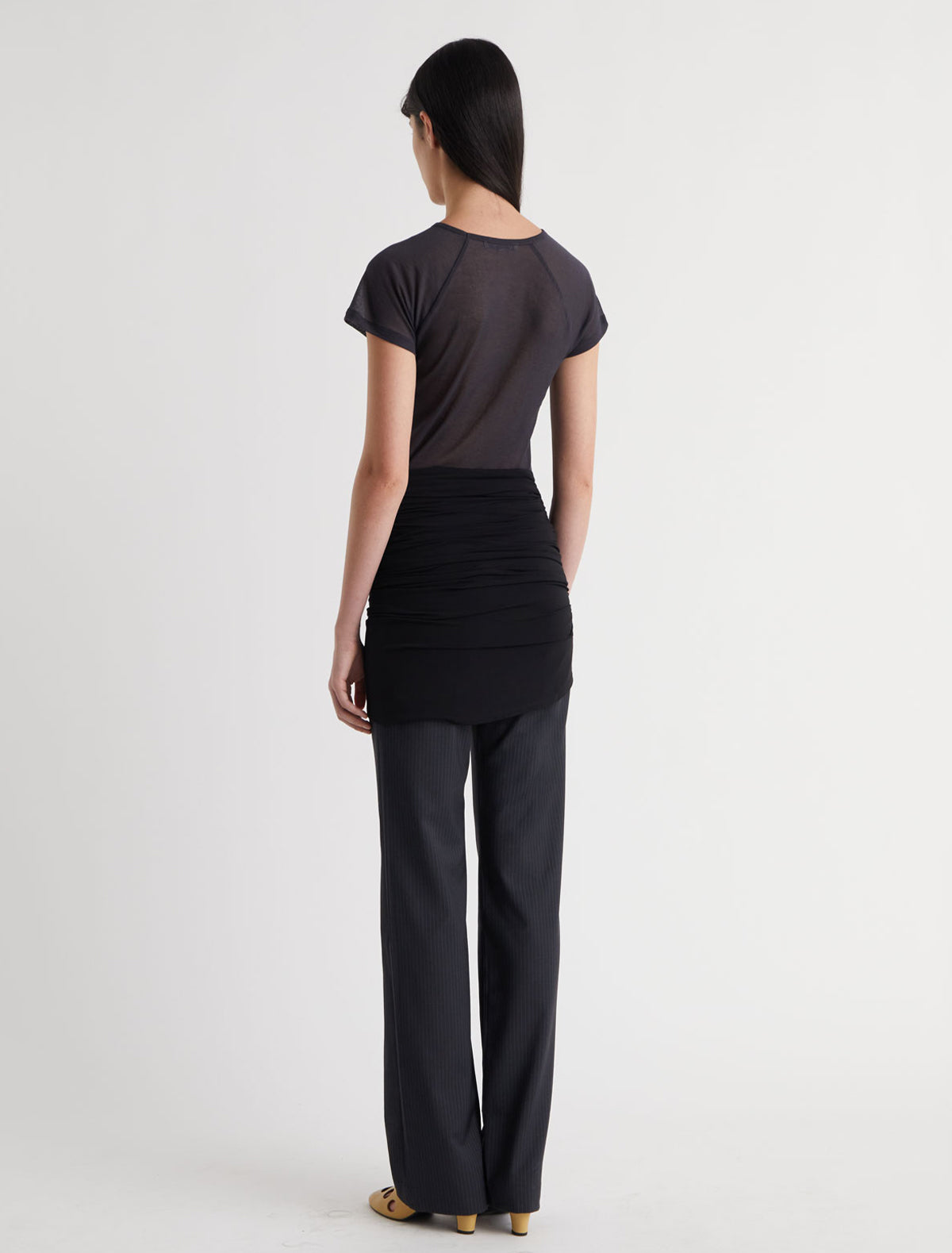 Long adriana sash style belt gathered fabric panel leather part black