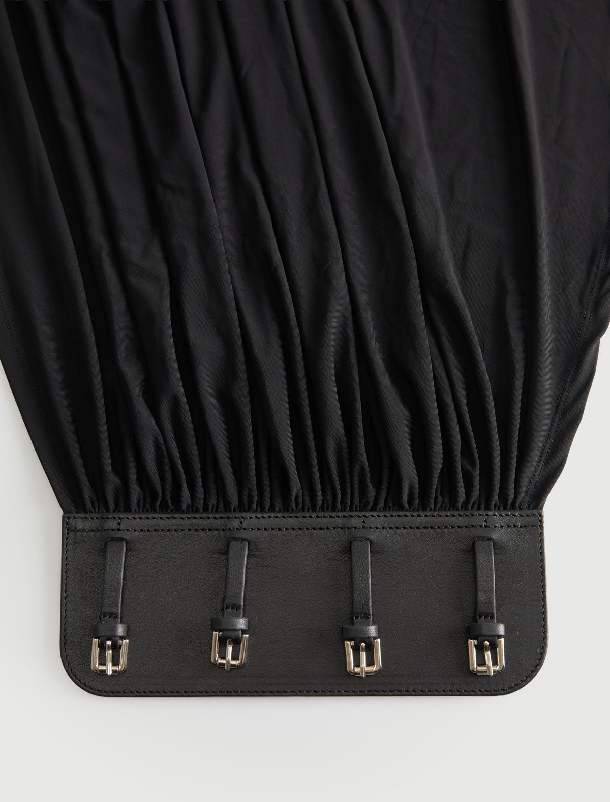 Long adriana sash style belt gathered fabric panel leather part black