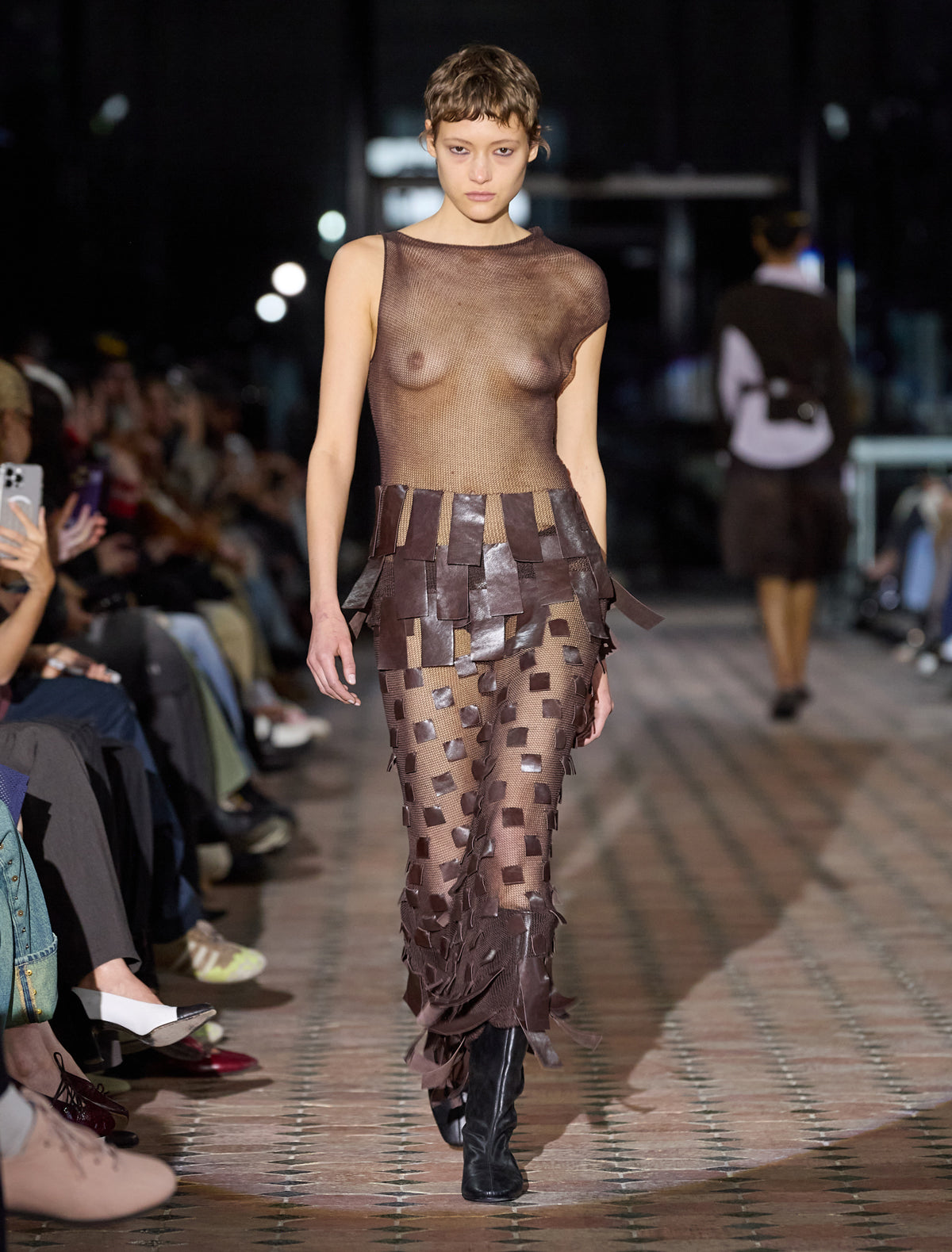Juana 0003 asymmetric top fringe like leather patches