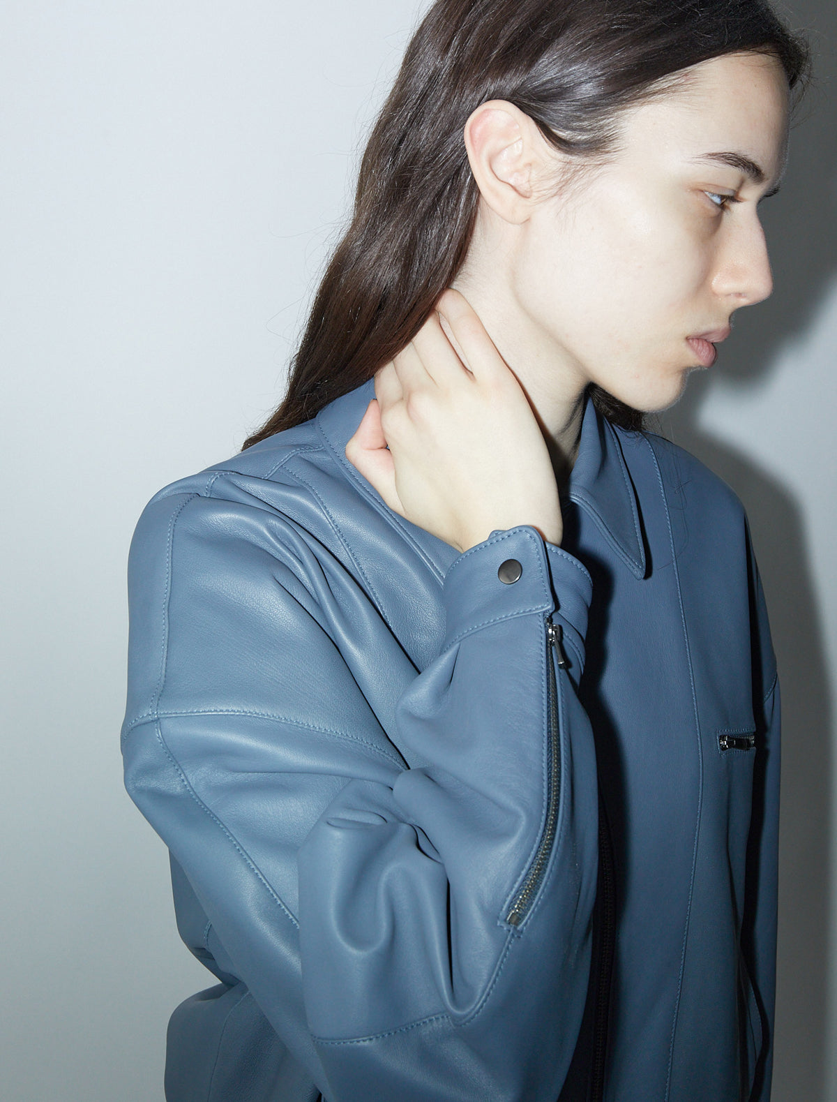 Lora oversized soft leather bomber blue