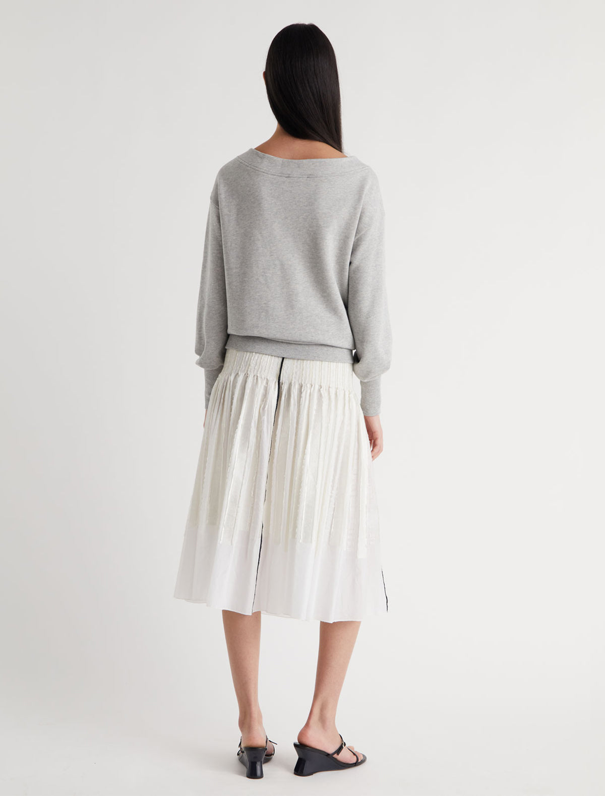 Lupe midi flared skirt fitted upper section volume bottom white