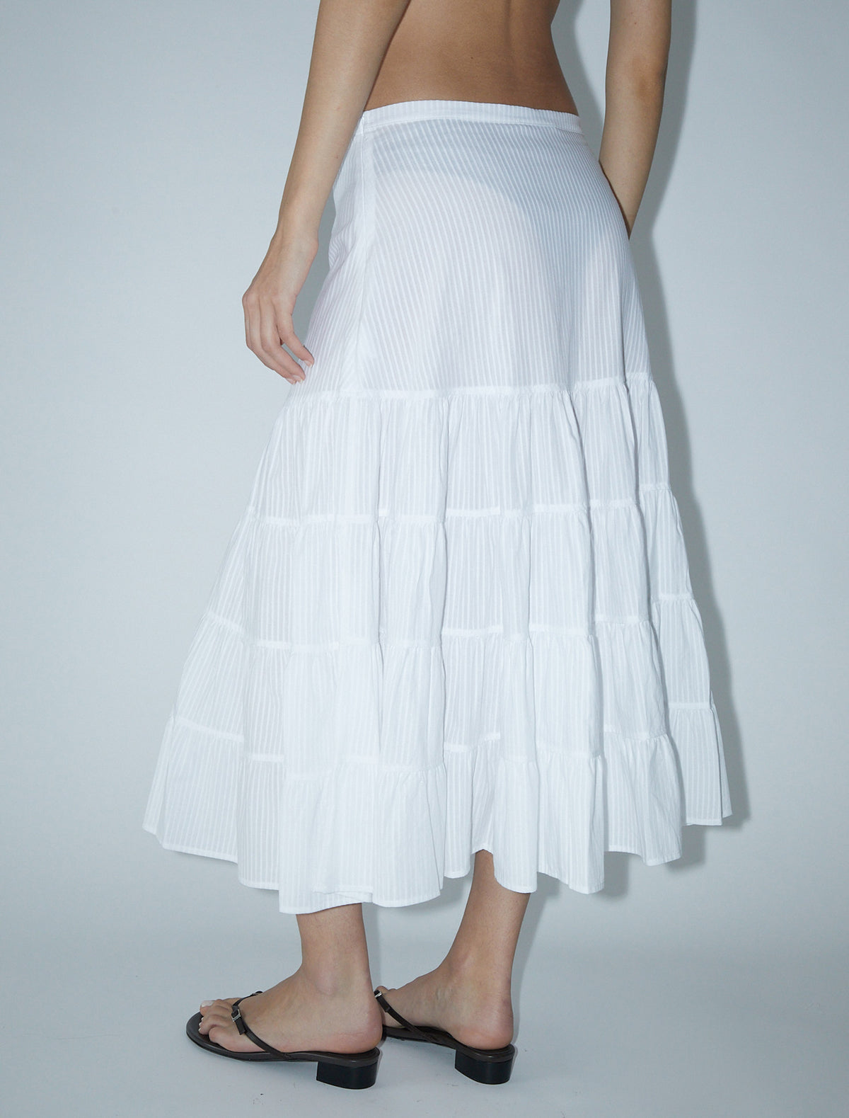 Long etoile ankle length textured striped cotton skirt