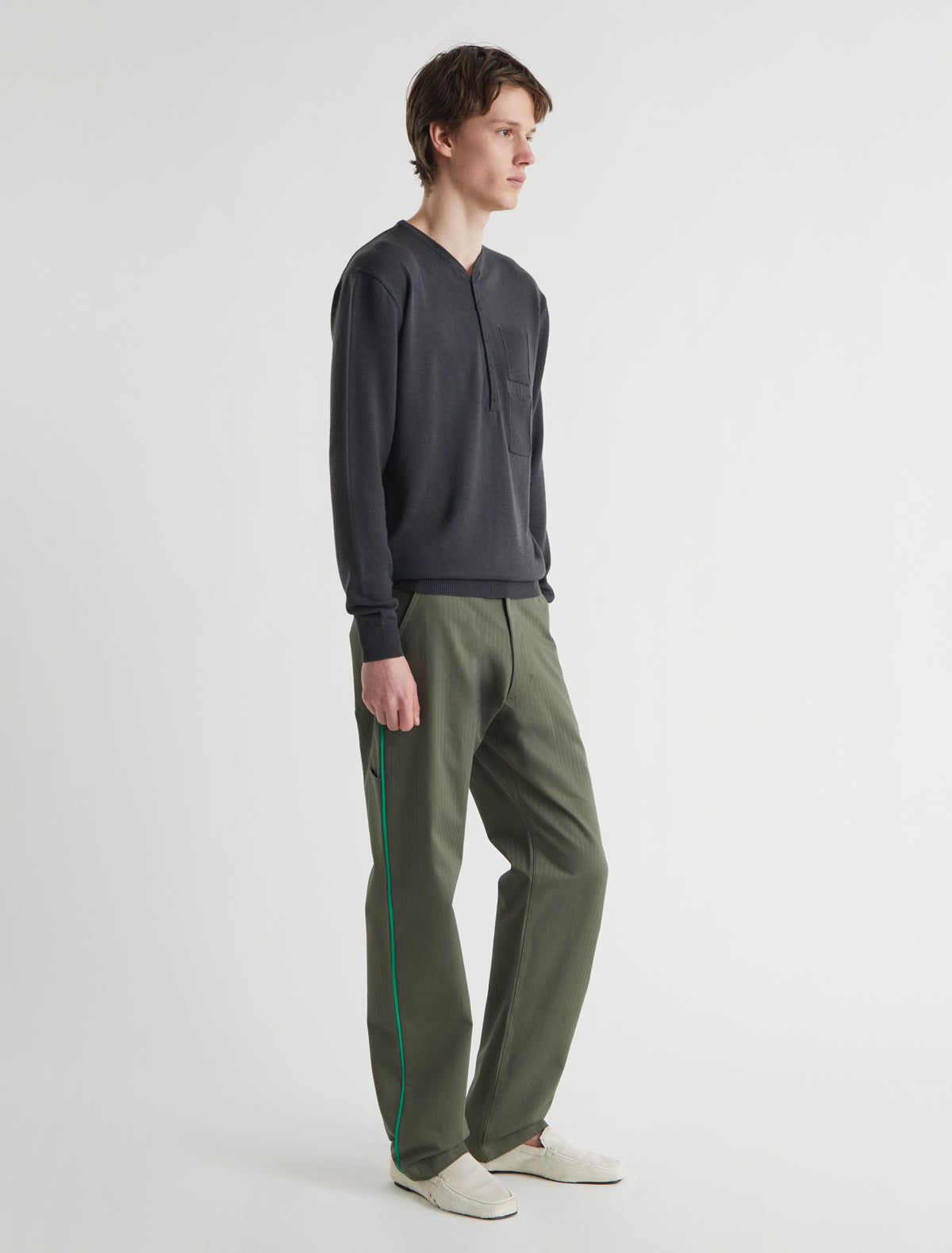 Mario v neck wool sweater front placket pocket detailing 2