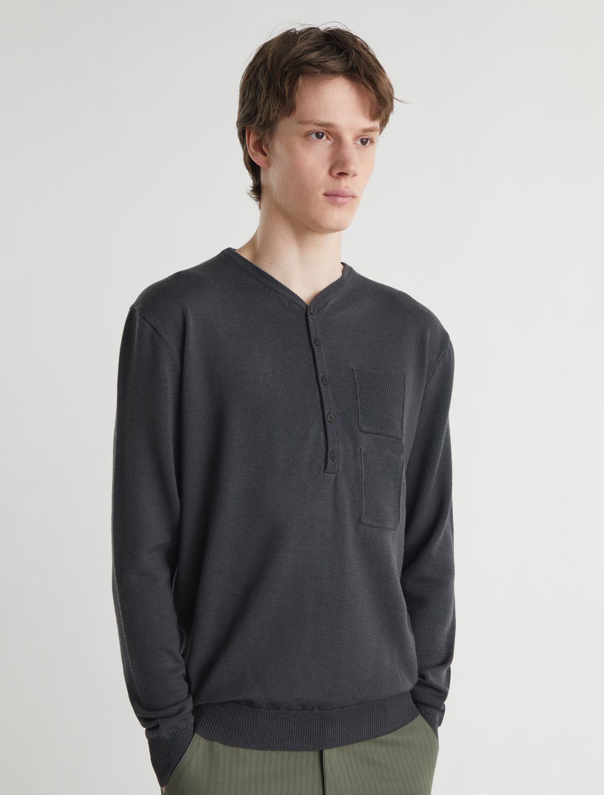 Mario v neck wool sweater front placket pocket detailing 2