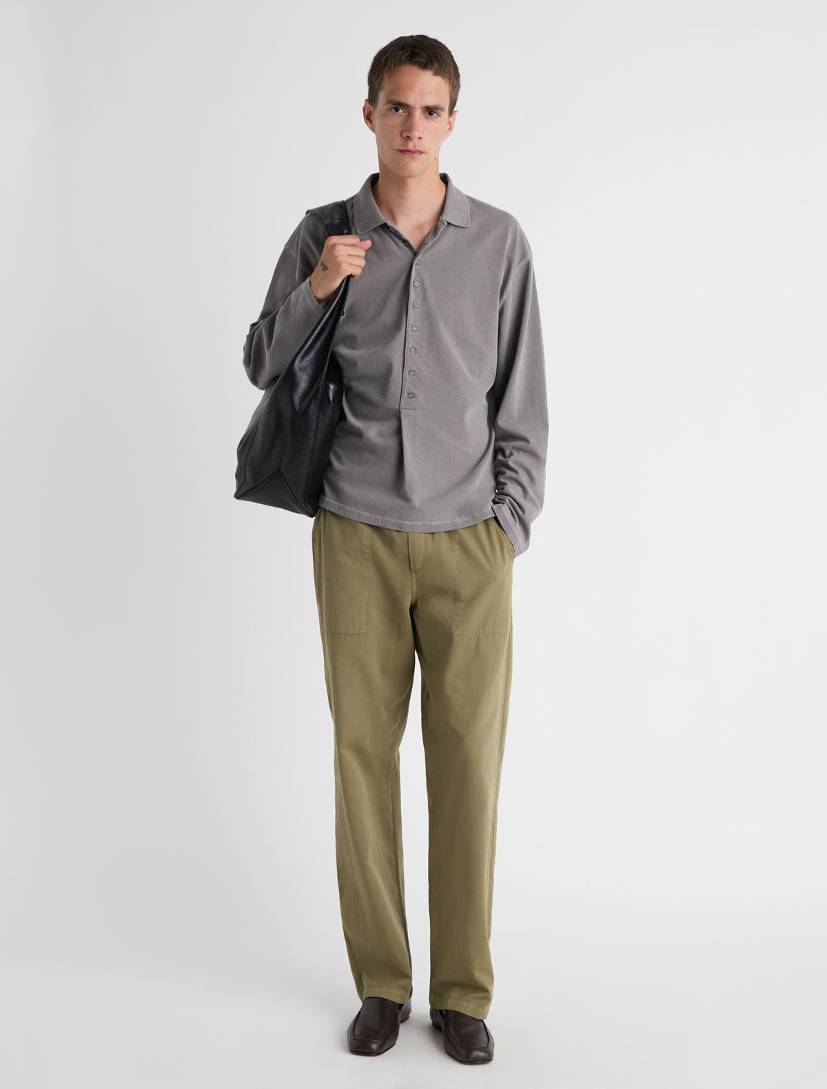 Mori long sleeve polo worn effect