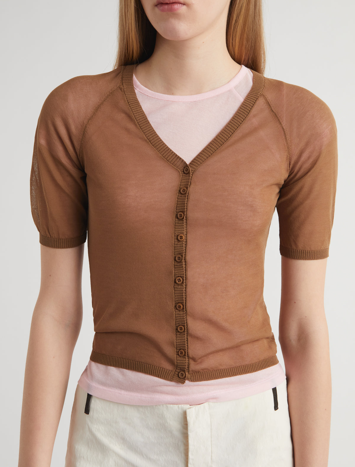 Nice short sleeve knit cardigan brown