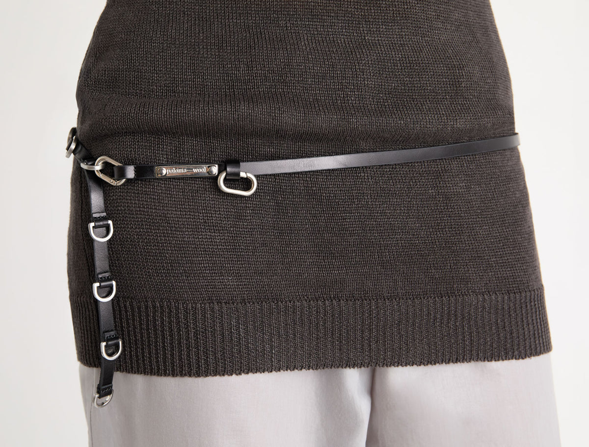 Nora extra slim belt carabiner metal d rings black