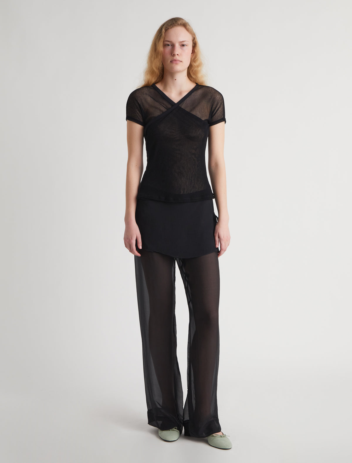 Archive sheer silk loose fitting pants black